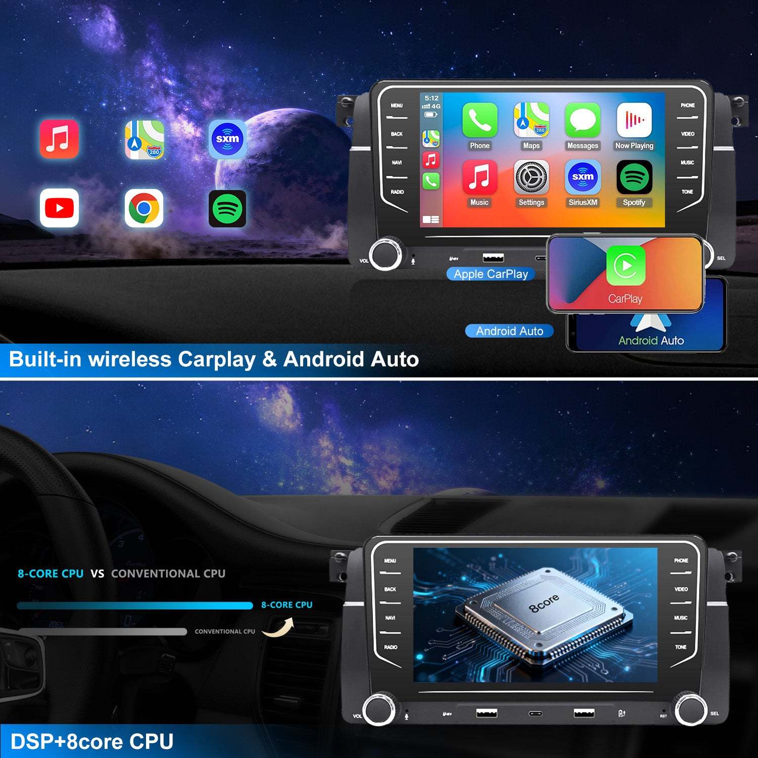 For BMW 323Ci 328Ci 2000 Radio upgrade,7-inch QLED  8-Core CPU,touch screen Stereo,Wireless CarPlay & Android Auto,keep OEM Controls
