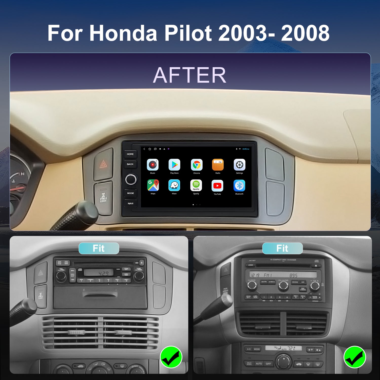 For Honda Pilot 2003-2008 Radio upgrade,7-inch QLED 8-Core CPU,touch screen Stereo,Wireless CarPlay & Android Auto,keep OEM Controls
