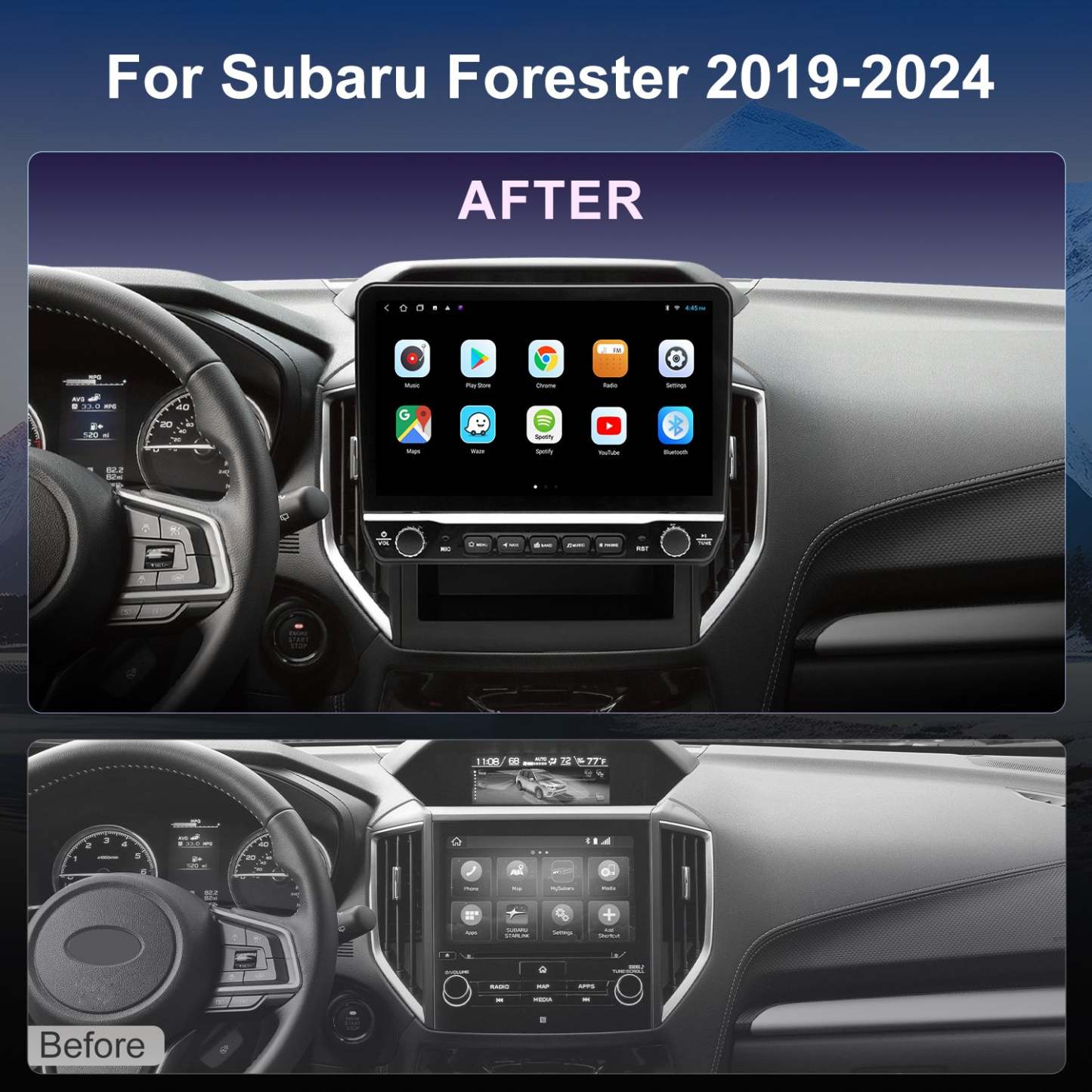 For Subaru Forester 2019-2024 Radio upgrade,10.2-inch QLED  8-Core CPU,touch screen Stereo,Wireless CarPlay & Android Auto,keep OEM Controls