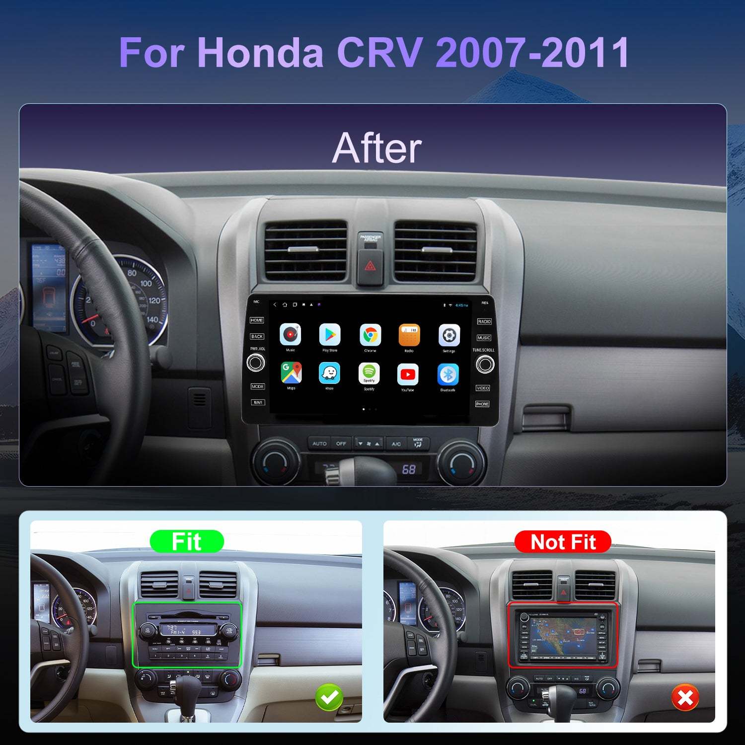 For Honda CRV 2007-2011 Radio upgrade,10.2-inch QLED 8-Core CPU,touch screen Stereo,Wireless CarPlay & Android Auto,keep OEM Controls