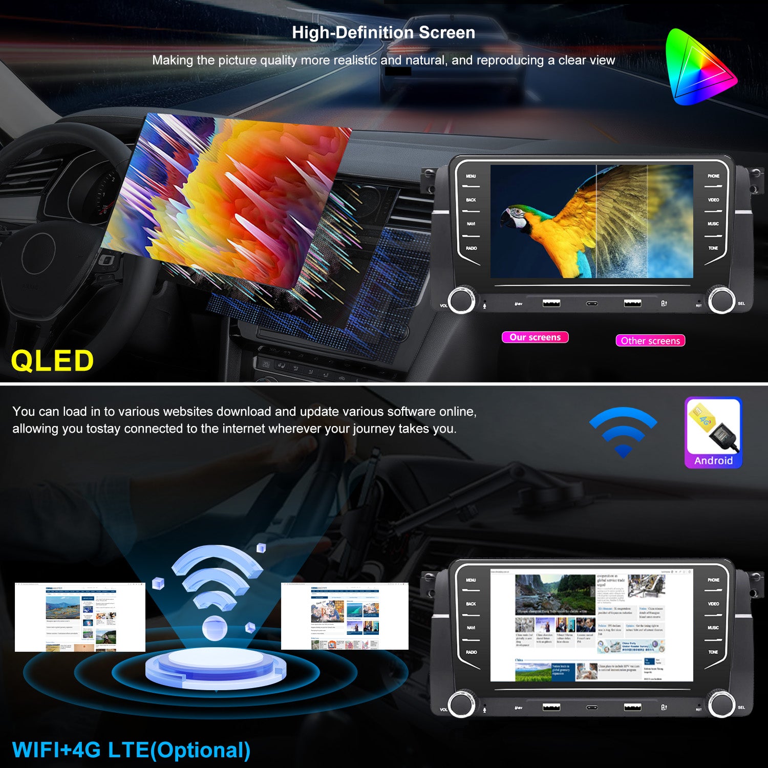 For BMW 323Ci 328Ci 2000 Radio upgrade,7-inch QLED  8-Core CPU,touch screen Stereo,Wireless CarPlay & Android Auto,keep OEM Controls