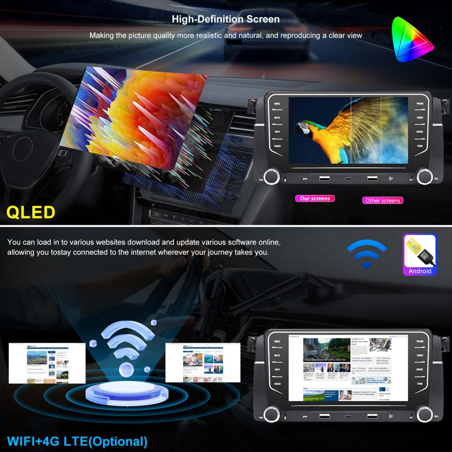 For BMW 323Ci 328Ci 2000 Radio upgrade,7-inch QLED  8-Core CPU,touch screen Stereo,Wireless CarPlay & Android Auto,keep OEM Controls