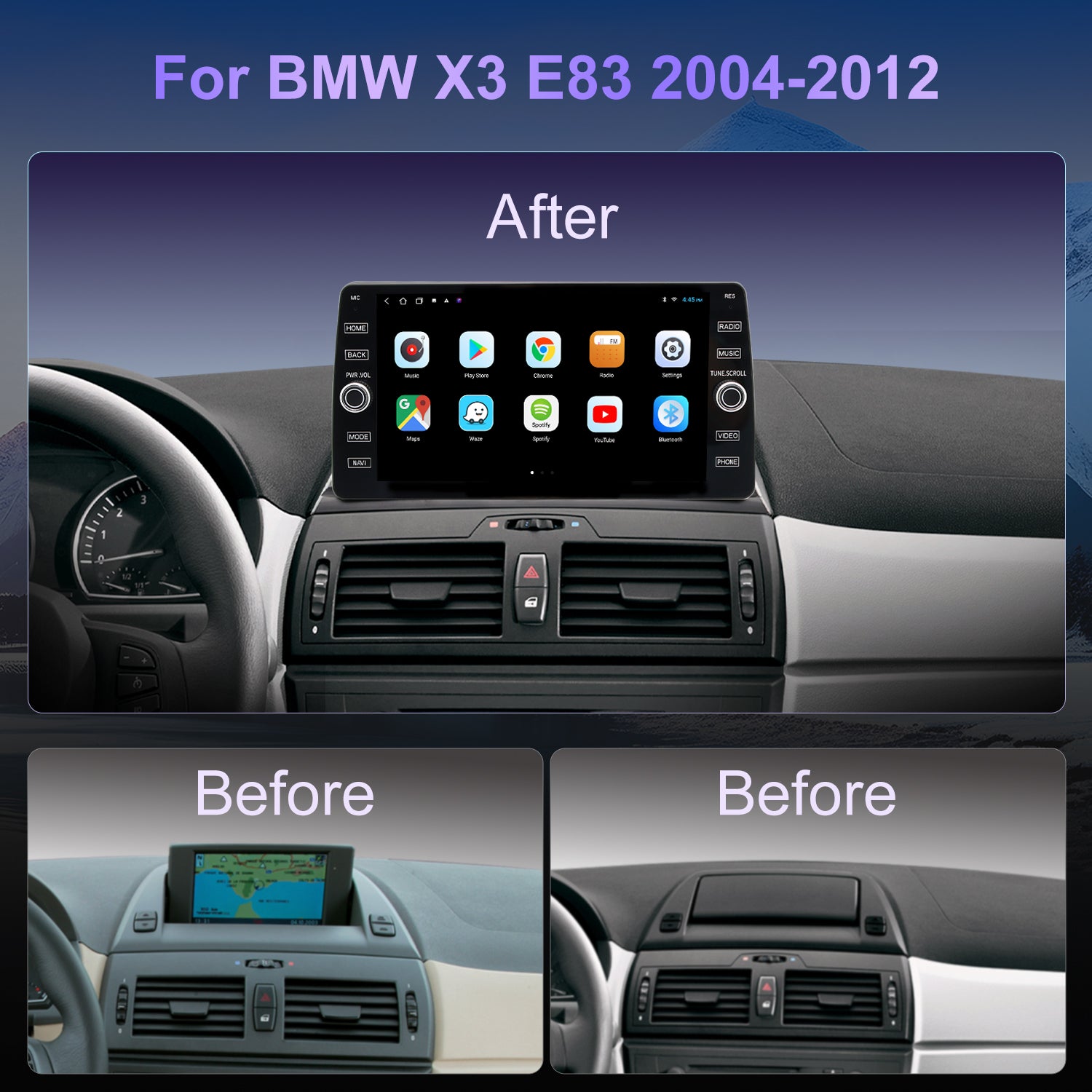 For BMW X3 E83 2004-2010 Radio upgrade,10.2-inch QLED  8-Core CPU,touch screen Stereo,Wireless CarPlay & Android Auto,keep OEM Controls