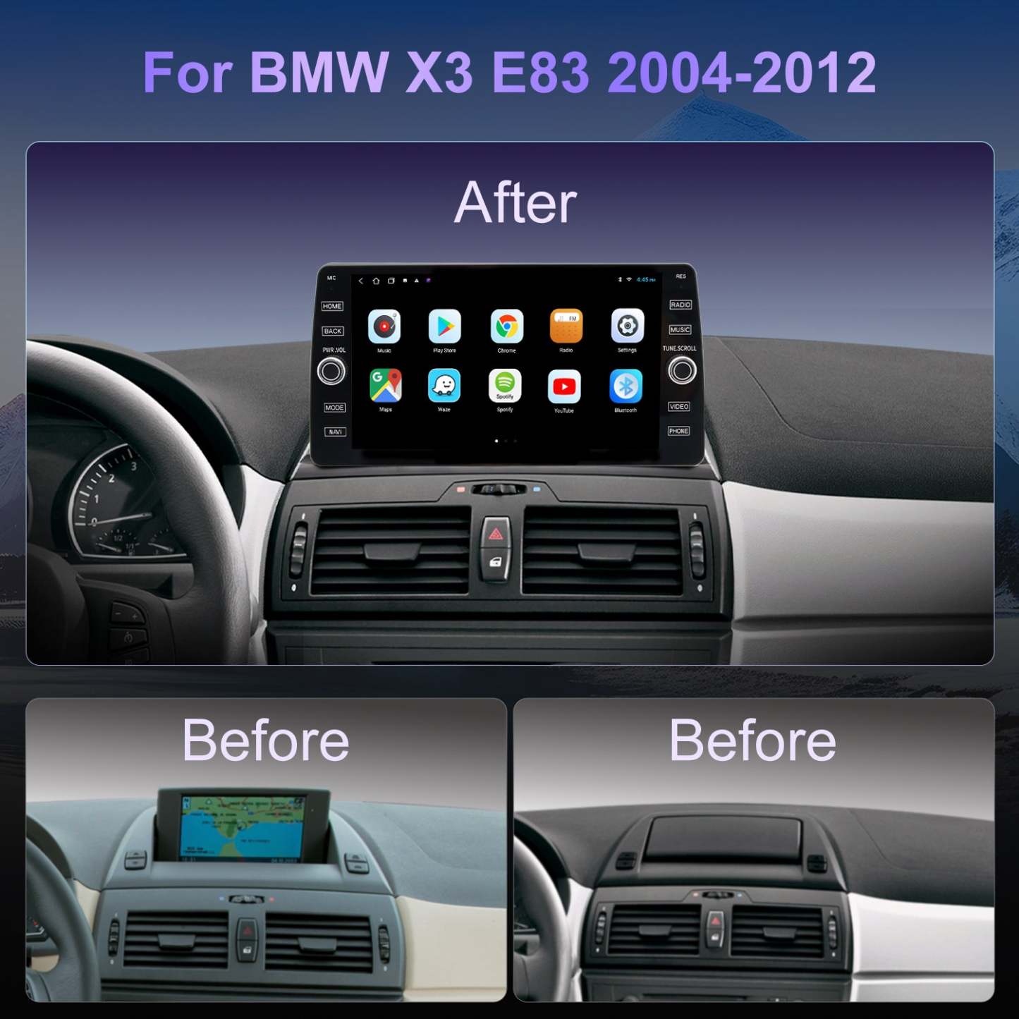 For BMW X3 E83 2004-2010 Radio upgrade,10.2-inch QLED  8-Core CPU,touch screen Stereo,Wireless CarPlay & Android Auto,keep OEM Controls