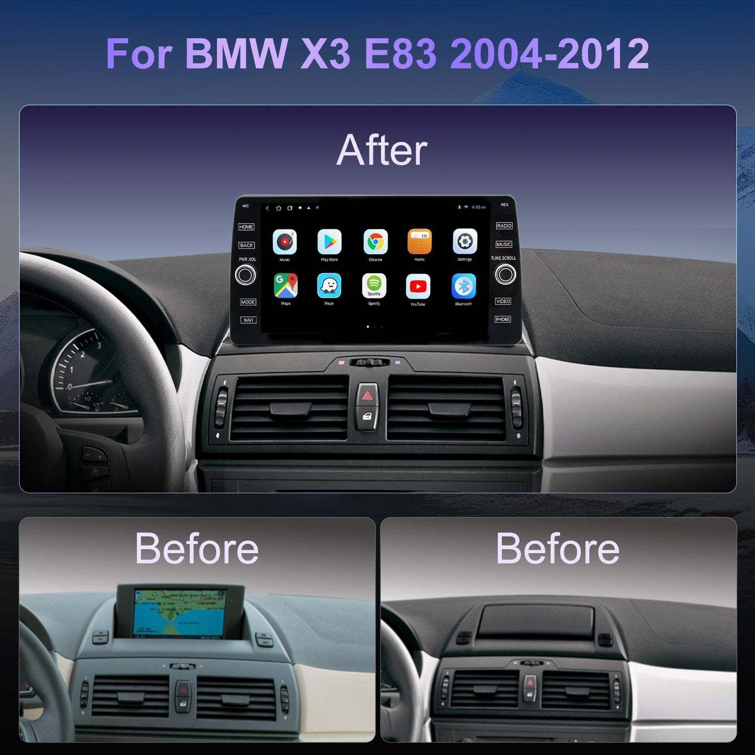 For BMW X3 E83 2004-2010 Radio upgrade,10.2-inch QLED  8-Core CPU,touch screen Stereo,Wireless CarPlay & Android Auto,keep OEM Controls