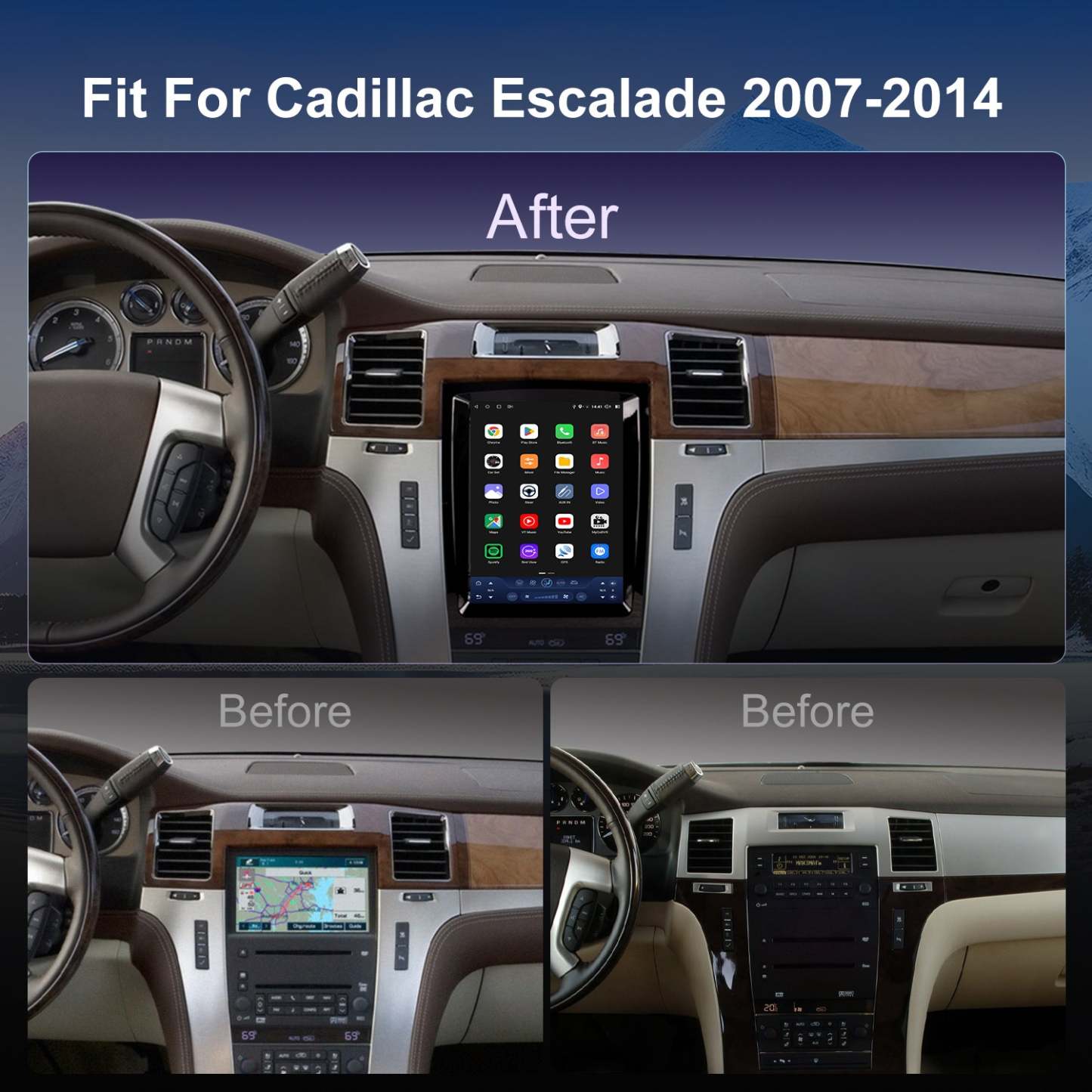 For Cadillac Escalade 2007-2014 Radio upgrade,9.7-inch QLED 8-Core CPU,touch screen Stereo,Wireless CarPlay & Android Auto,keep OEM Controls
