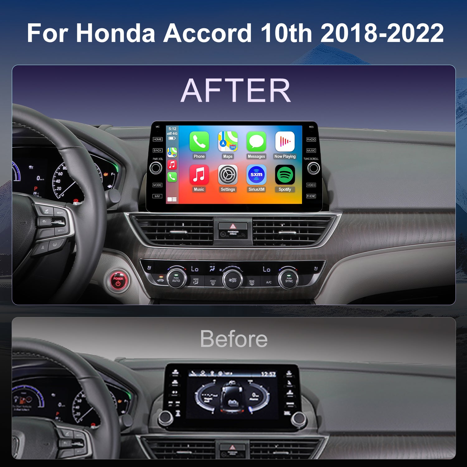 For Honda Accord 10th Gen 2018-2022 Radio upgrade,10.2-inch QLED  8-Core CPU,touch screen Stereo,Wireless CarPlay & Android Auto,keep OEM Controls