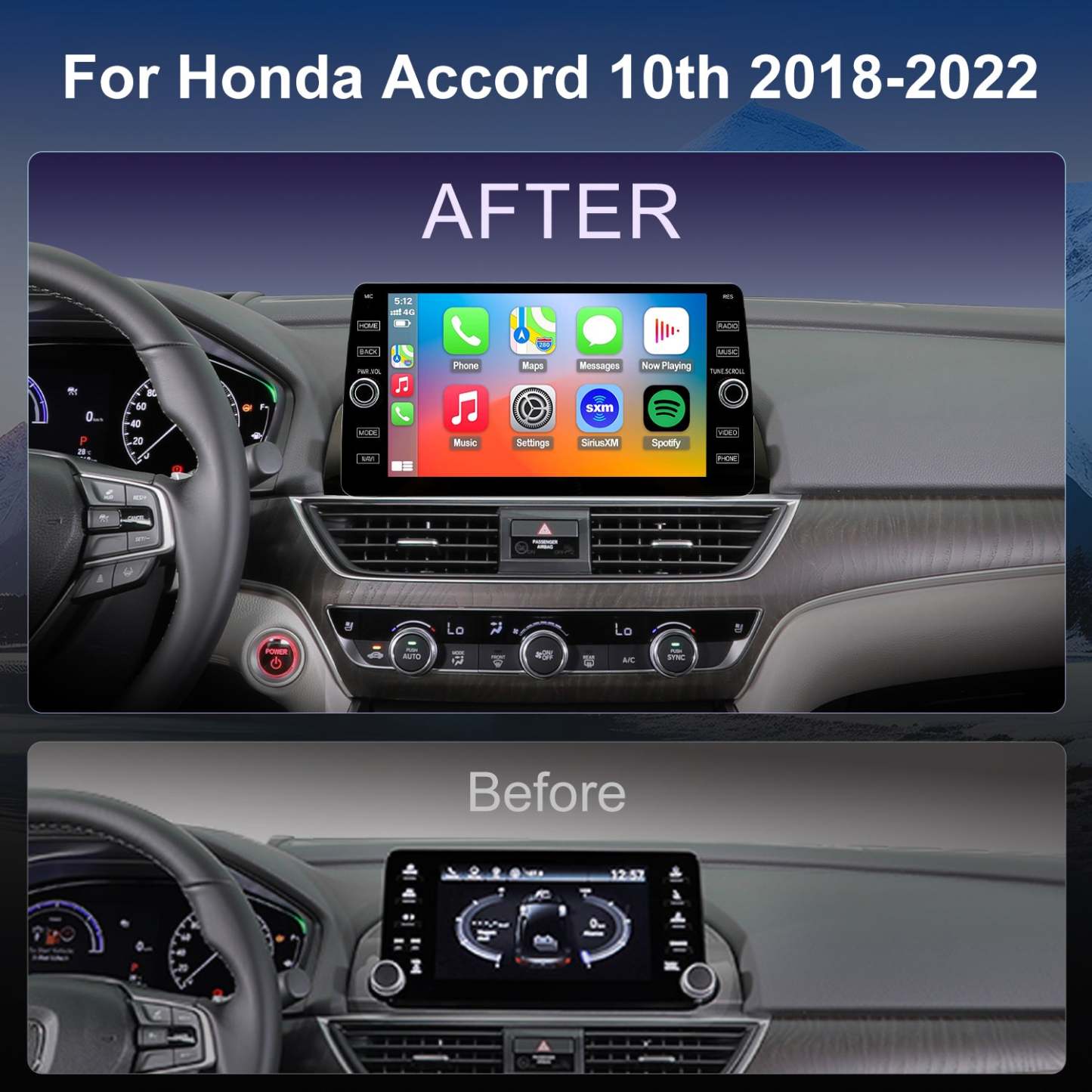 For Honda Accord 10th Gen 2018-2022 Radio upgrade,10.2-inch QLED  8-Core CPU,touch screen Stereo,Wireless CarPlay & Android Auto,keep OEM Controls