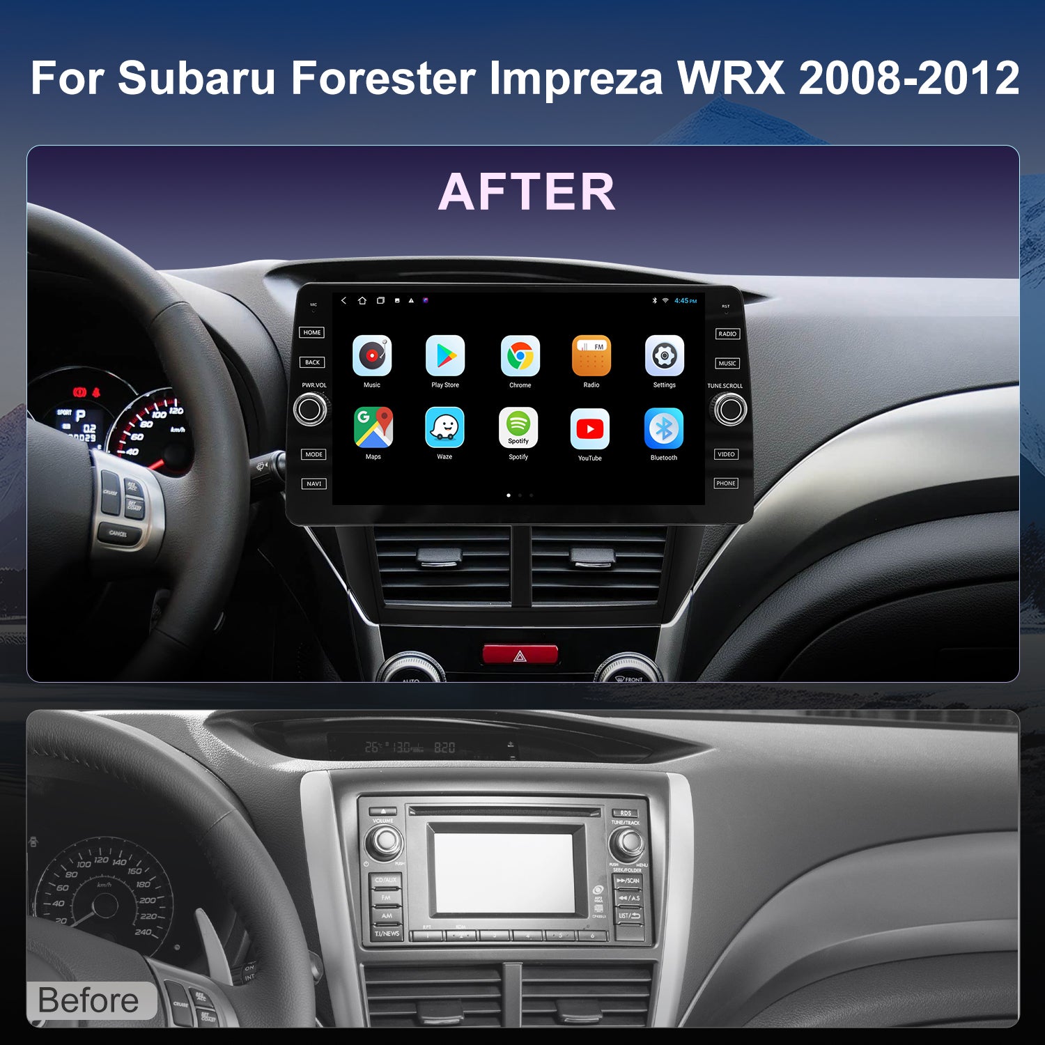 For Subaru WRX 2008-2012 Radio upgrade,10.2-inch QLED  8-Core CPU,touch screen Stereo,Wireless CarPlay & Android Auto,keep OEM Controls