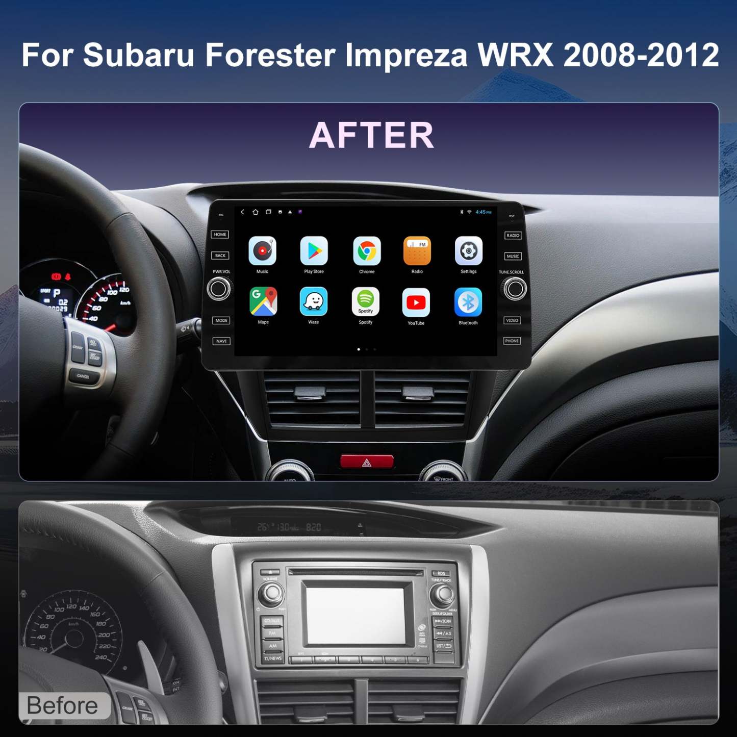 For Subaru WRX 2008-2012 Radio upgrade,10.2-inch QLED  8-Core CPU,touch screen Stereo,Wireless CarPlay & Android Auto,keep OEM Controls