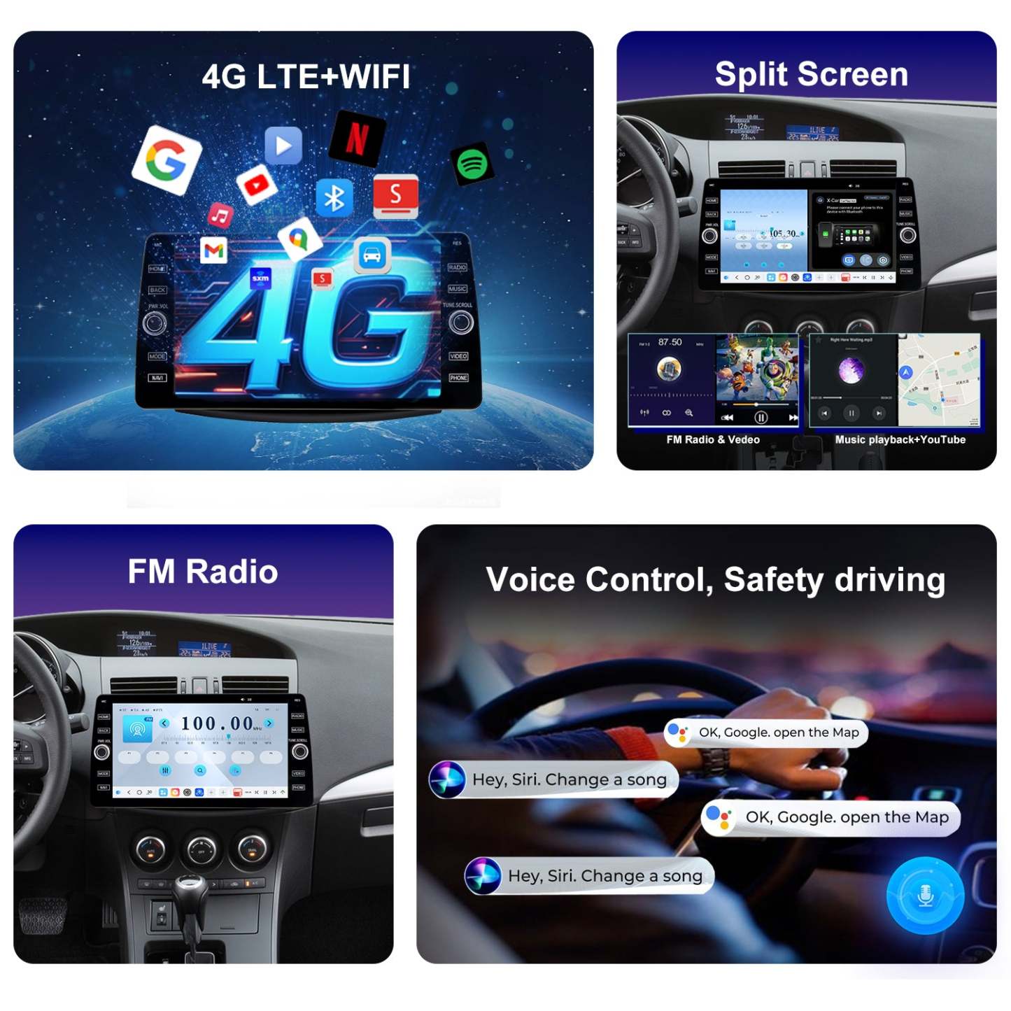 For Mazda 3 2010-2013 Radio upgrade,10.2-inch QLED 8-Core CPU,touch screen Stereo,Wireless CarPlay & Android Auto,keep OEM Controls