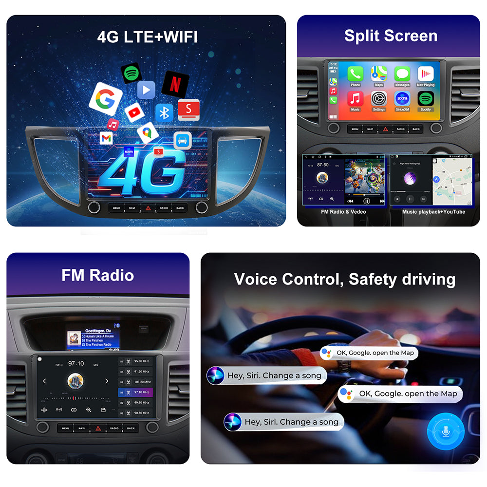 For Honda CRV 2012-2016 Radio upgrade,9-inch QLED 8-Core CPU,touch screen Stereo,Wireless CarPlay & Android Auto,keep OEM Controls