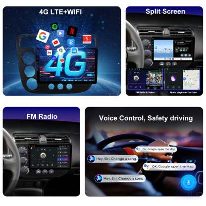 For Honda Civic 2001-2005 Radio upgrade,10.2-inch QLED  8-Core CPU,touch screen Stereo,Wireless CarPlay & Android Auto,keep OEM Controls