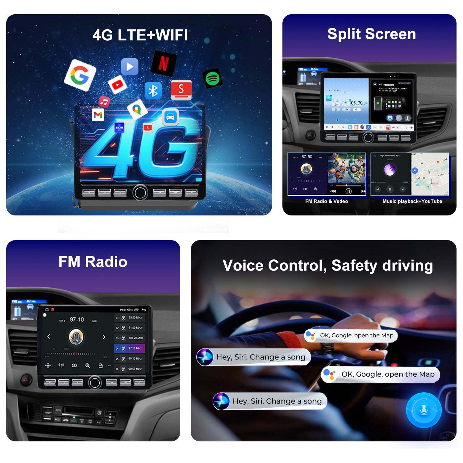 For Honda Civic 2012 Radio upgrade,10.2-inch QLED 8-Core CPU,touch screen Stereo,Wireless CarPlay & Android Auto,keep OEM Controls