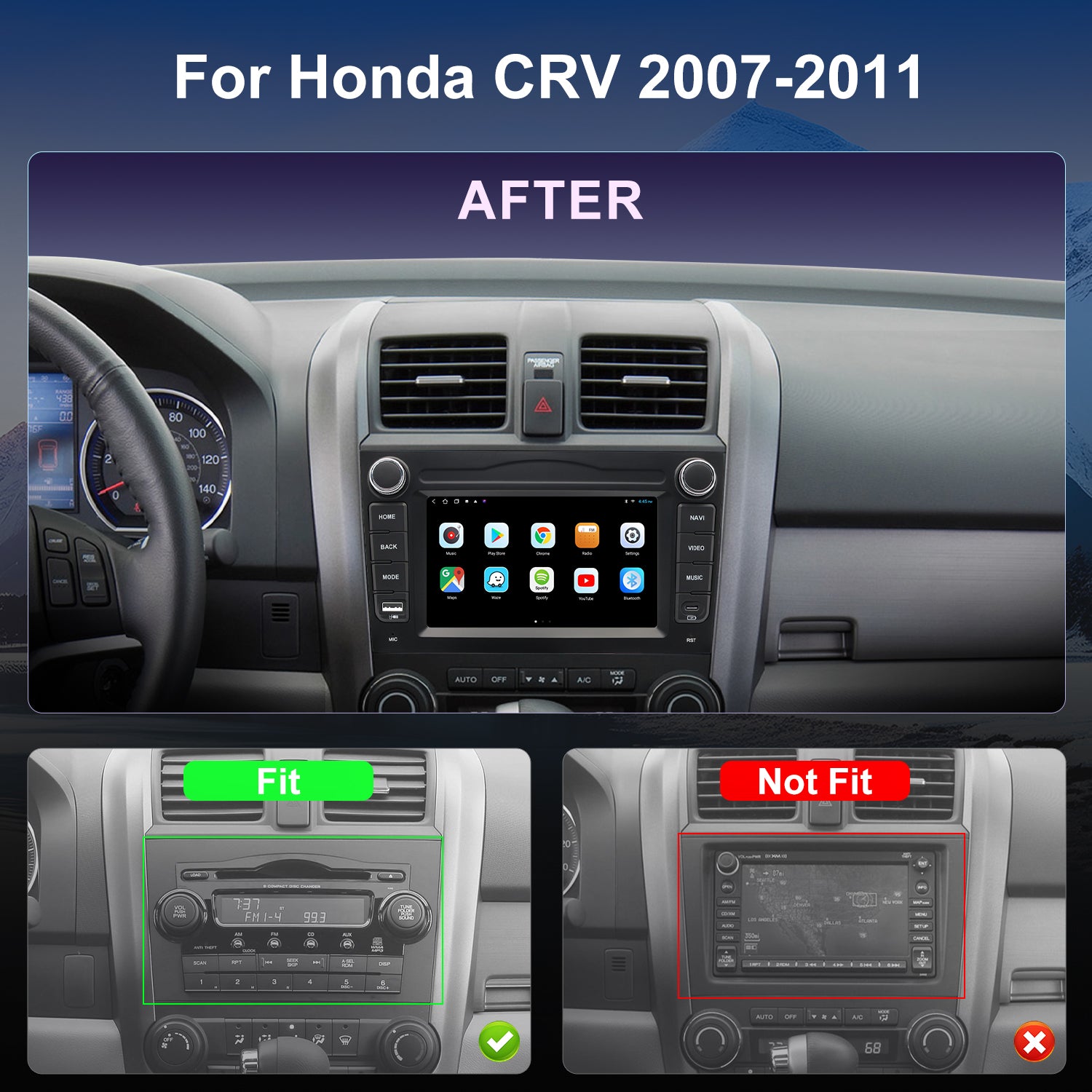 For Honda CRV 2007-2011 Radio upgrade,9-inch QLED 8-Core CPU,touch screen Stereo,Wireless CarPlay & Android Auto,keep OEM Controls