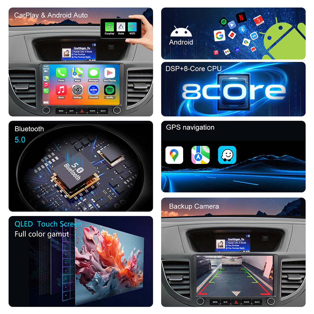 For Honda CRV 2012-2016 Radio upgrade,9-inch QLED 8-Core CPU,touch screen Stereo,Wireless CarPlay & Android Auto,keep OEM Controls
