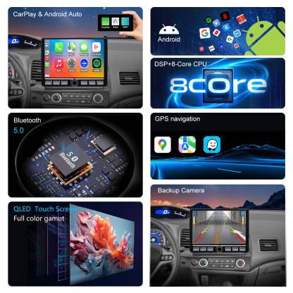 For Honda Civic 2006-2011 Radio upgrade,10.2-inch QLED  8-Core CPU,touch screen Stereo,Wireless CarPlay & Android Auto,keep OEM Controls