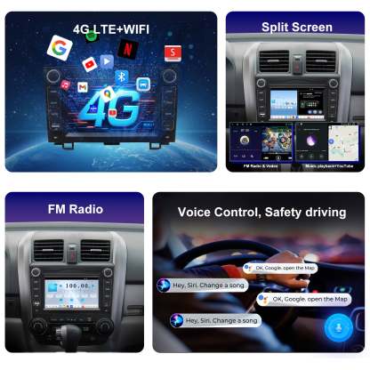 For Honda CRV 2007-2011 Radio upgrade,9-inch QLED 8-Core CPU,touch screen Stereo,Wireless CarPlay & Android Auto,keep OEM Controls