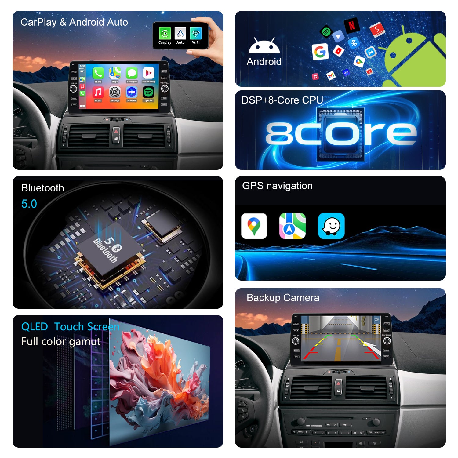 For BMW X3 E83 2004-2010 Radio upgrade,10.2-inch QLED  8-Core CPU,touch screen Stereo,Wireless CarPlay & Android Auto,keep OEM Controls