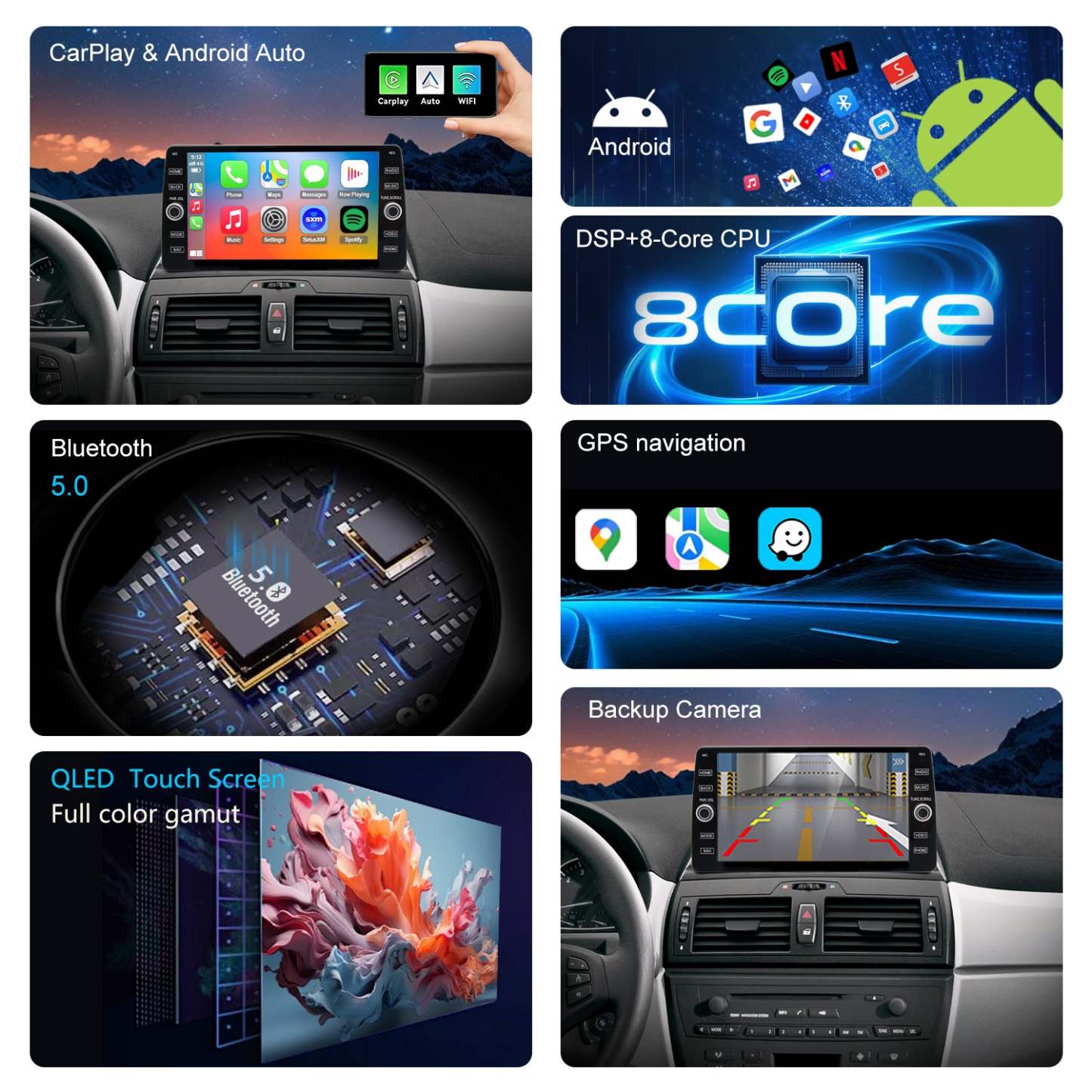 For BMW X3 E83 2004-2010 Radio upgrade,10.2-inch QLED  8-Core CPU,touch screen Stereo,Wireless CarPlay & Android Auto,keep OEM Controls