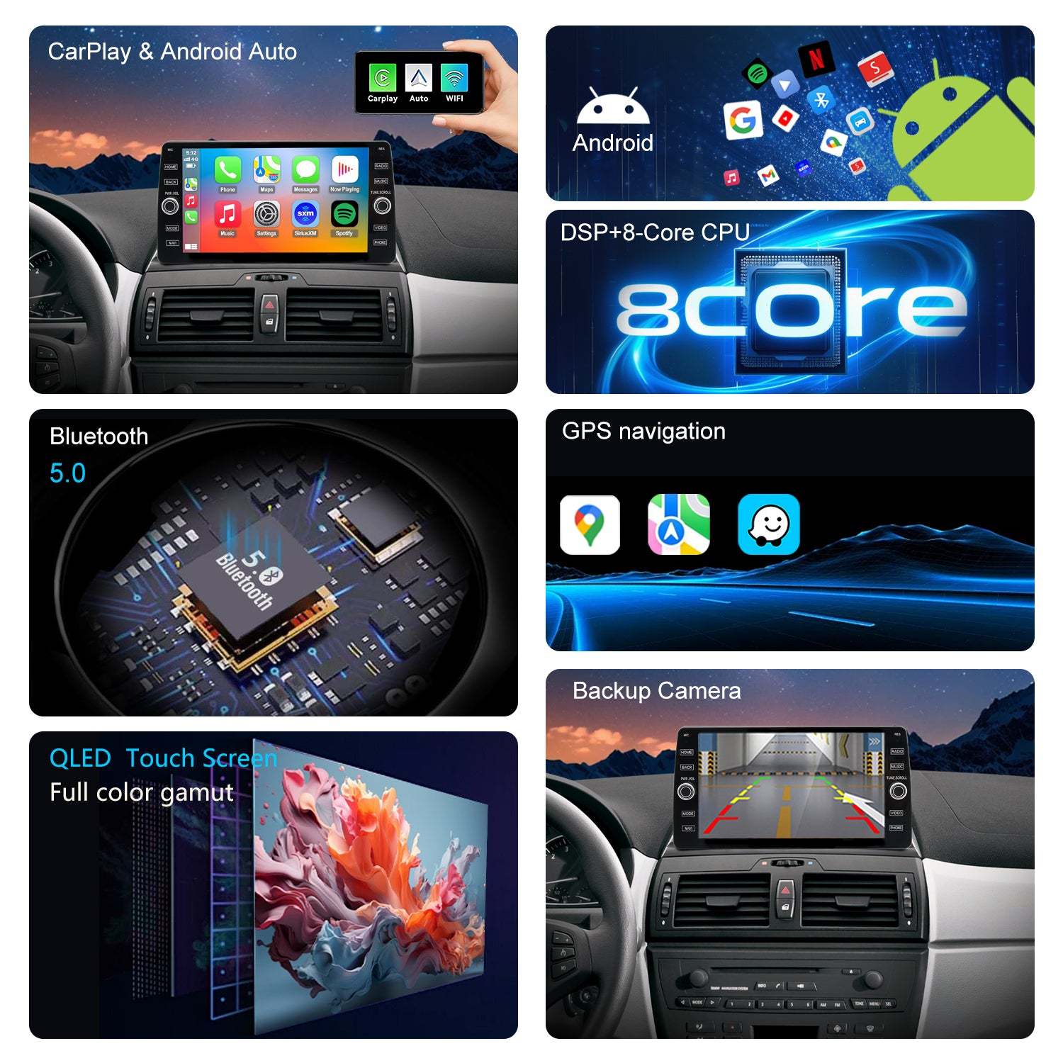 For BMW X3 E83 2004-2010 Radio upgrade,10.2-inch QLED  8-Core CPU,touch screen Stereo,Wireless CarPlay & Android Auto,keep OEM Controls