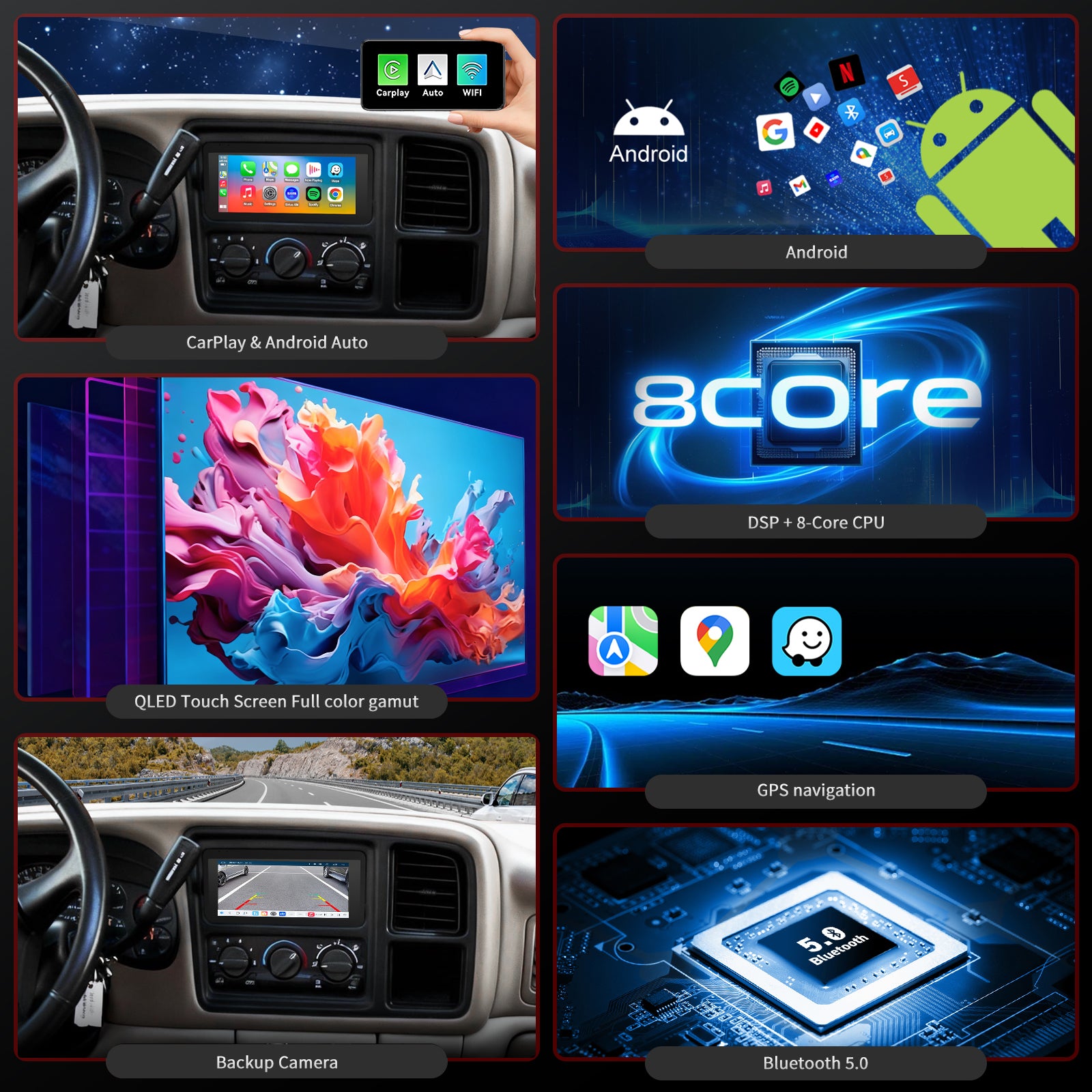 For Cadillac Escalade EXT 2002 Radio upgrade,6.8-inch QLED 8-Core CPU,touch screen Stereo,Wireless CarPlay & Android Auto,keep OEM Controls