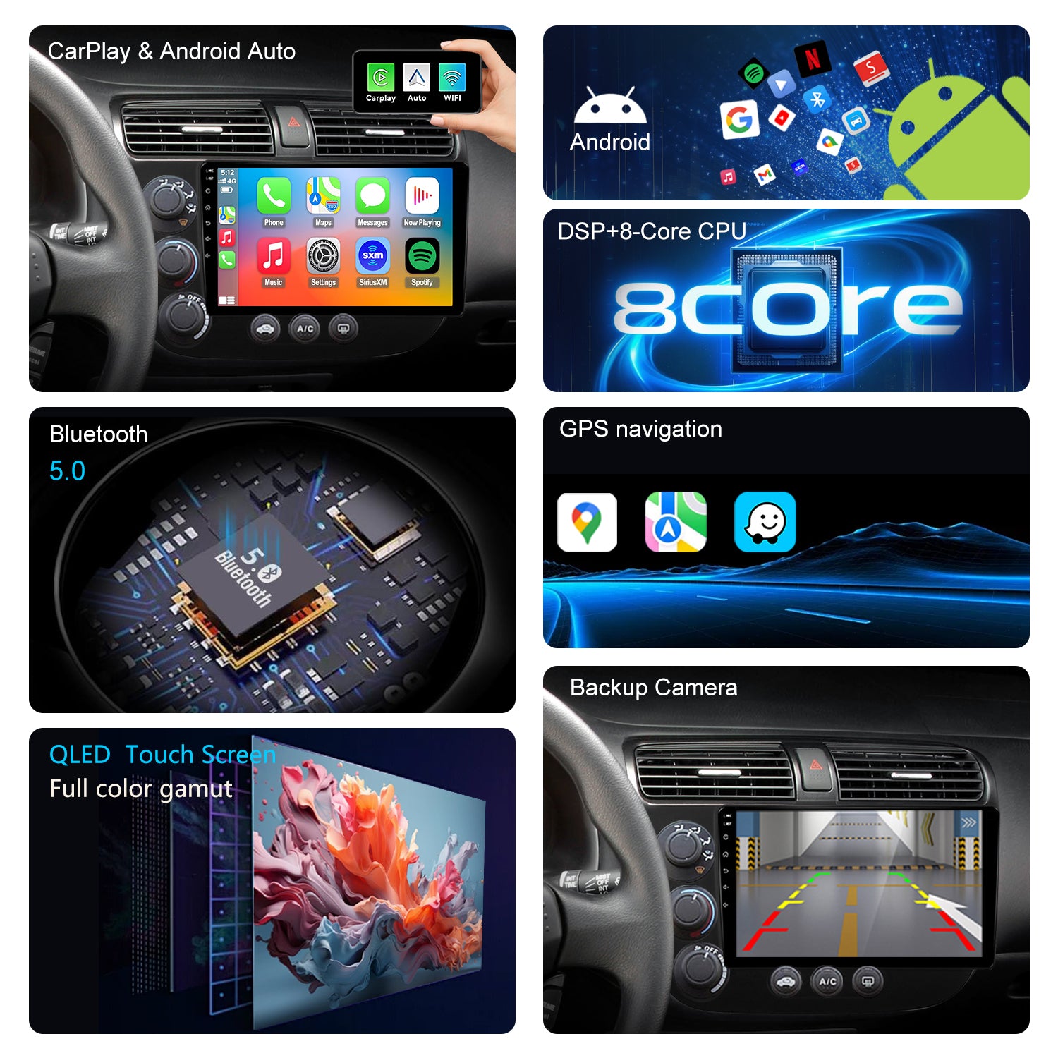 For Honda Civic 2001-2005 Radio upgrade,10.2-inch QLED  8-Core CPU,touch screen Stereo,Wireless CarPlay & Android Auto,keep OEM Controls