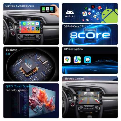 For Honda Civic 2016-2021 Radio upgrade,10.2-inch QLED  8-Core CPU,touch screen Stereo,Wireless CarPlay & Android Auto,keep OEM Controls