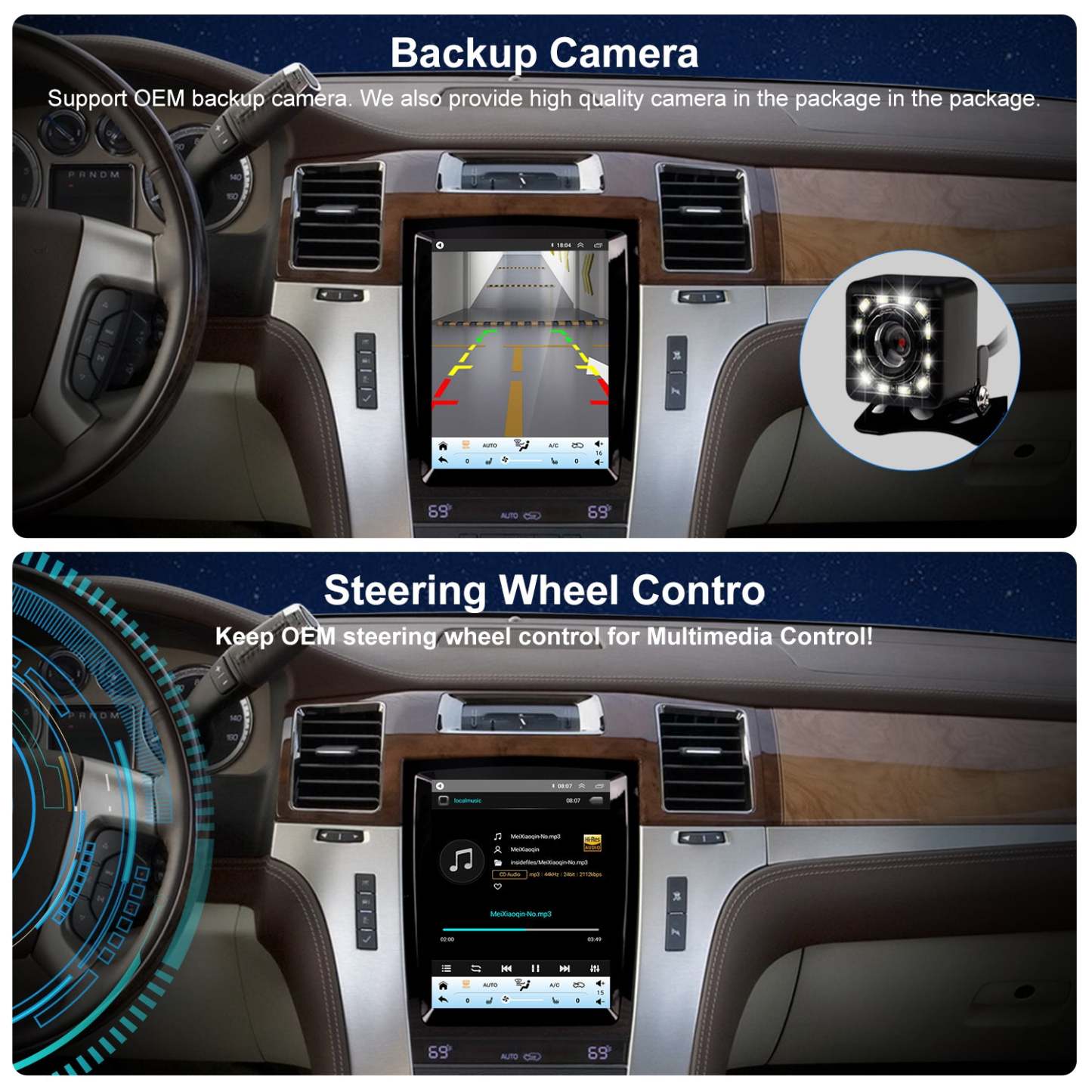 For Cadillac Escalade 2007-2014 Radio upgrade,9.7-inch QLED 8-Core CPU,touch screen Stereo,Wireless CarPlay & Android Auto,keep OEM Controls