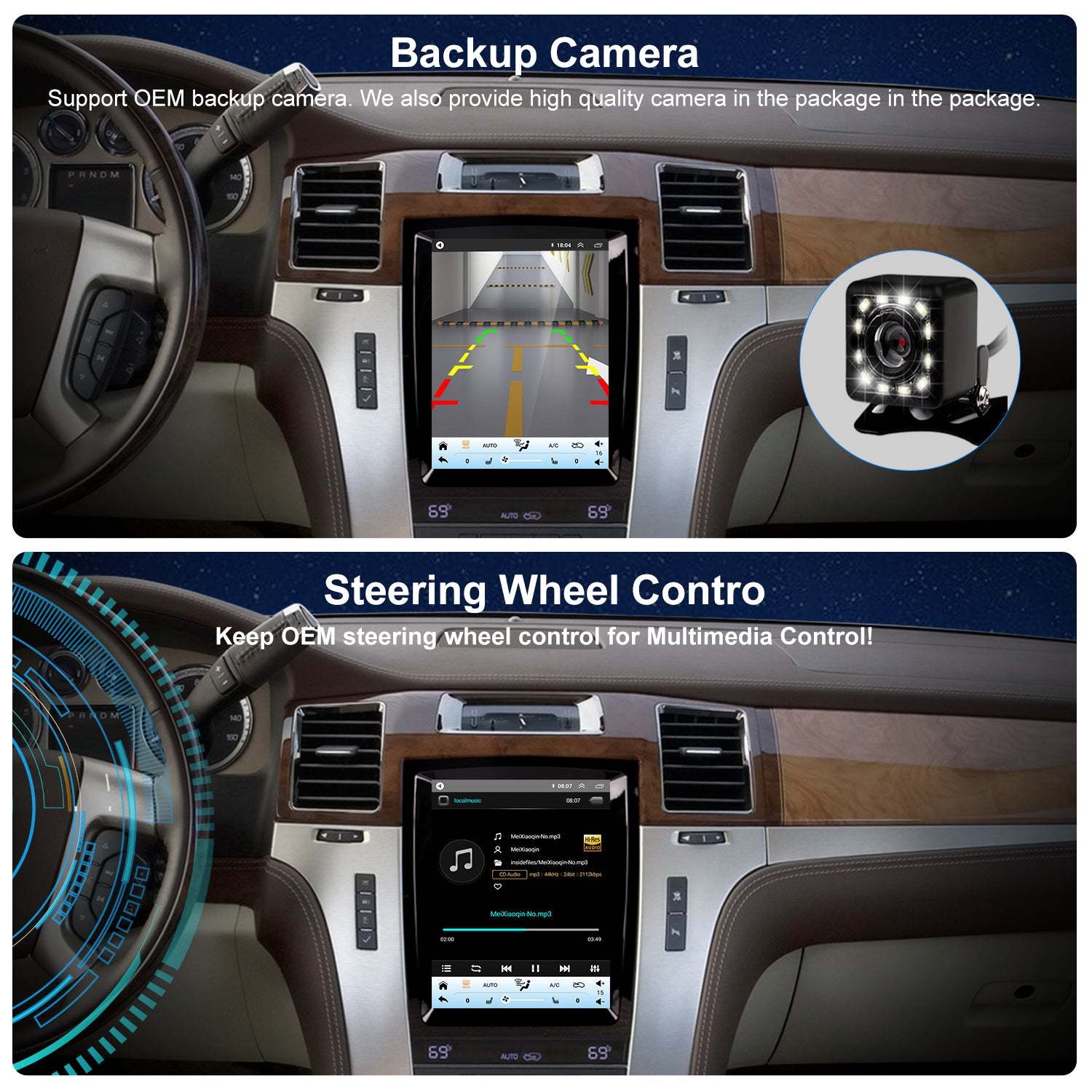 For Cadillac Escalade 2007-2014 Radio upgrade,9.7-inch QLED 8-Core CPU,touch screen Stereo,Wireless CarPlay & Android Auto,keep OEM Controls