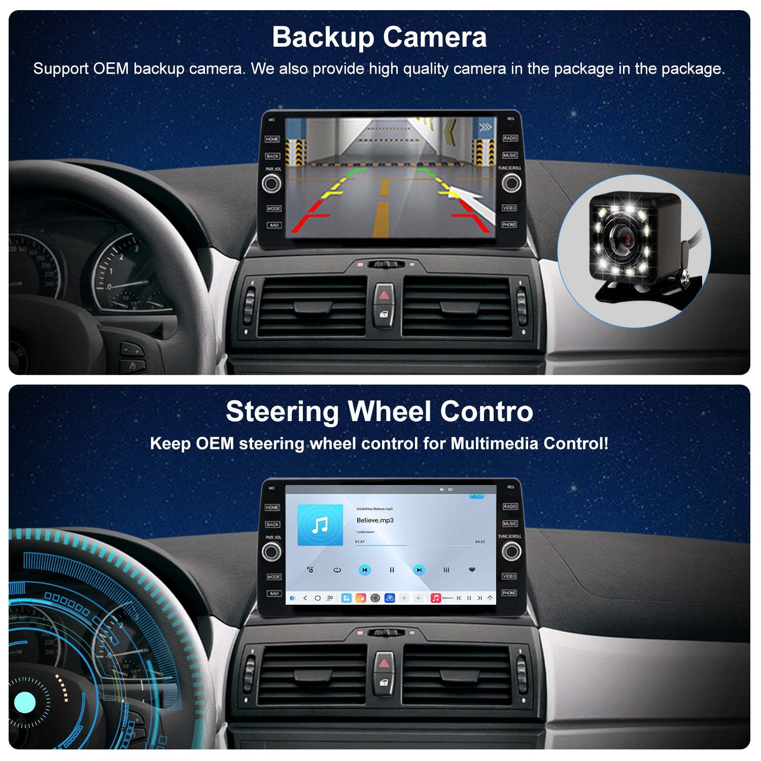 For BMW X3 E83 2004-2010 Radio upgrade,10.2-inch QLED  8-Core CPU,touch screen Stereo,Wireless CarPlay & Android Auto,keep OEM Controls