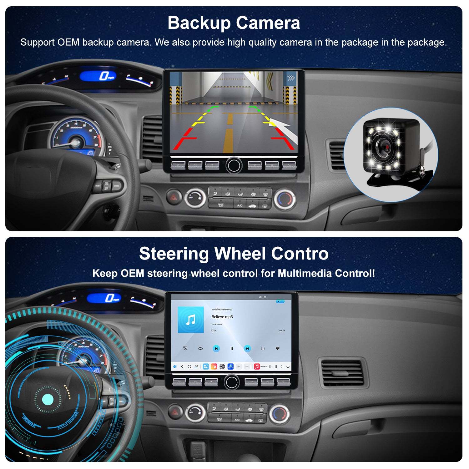 For Honda Civic 2006-2011 Radio upgrade,10.2-inch QLED  8-Core CPU,touch screen Stereo,Wireless CarPlay & Android Auto,keep OEM Controls