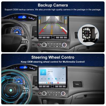For Honda Civic 2006-2011 Radio upgrade,10.2-inch QLED  8-Core CPU,touch screen Stereo,Wireless CarPlay & Android Auto,keep OEM Controls