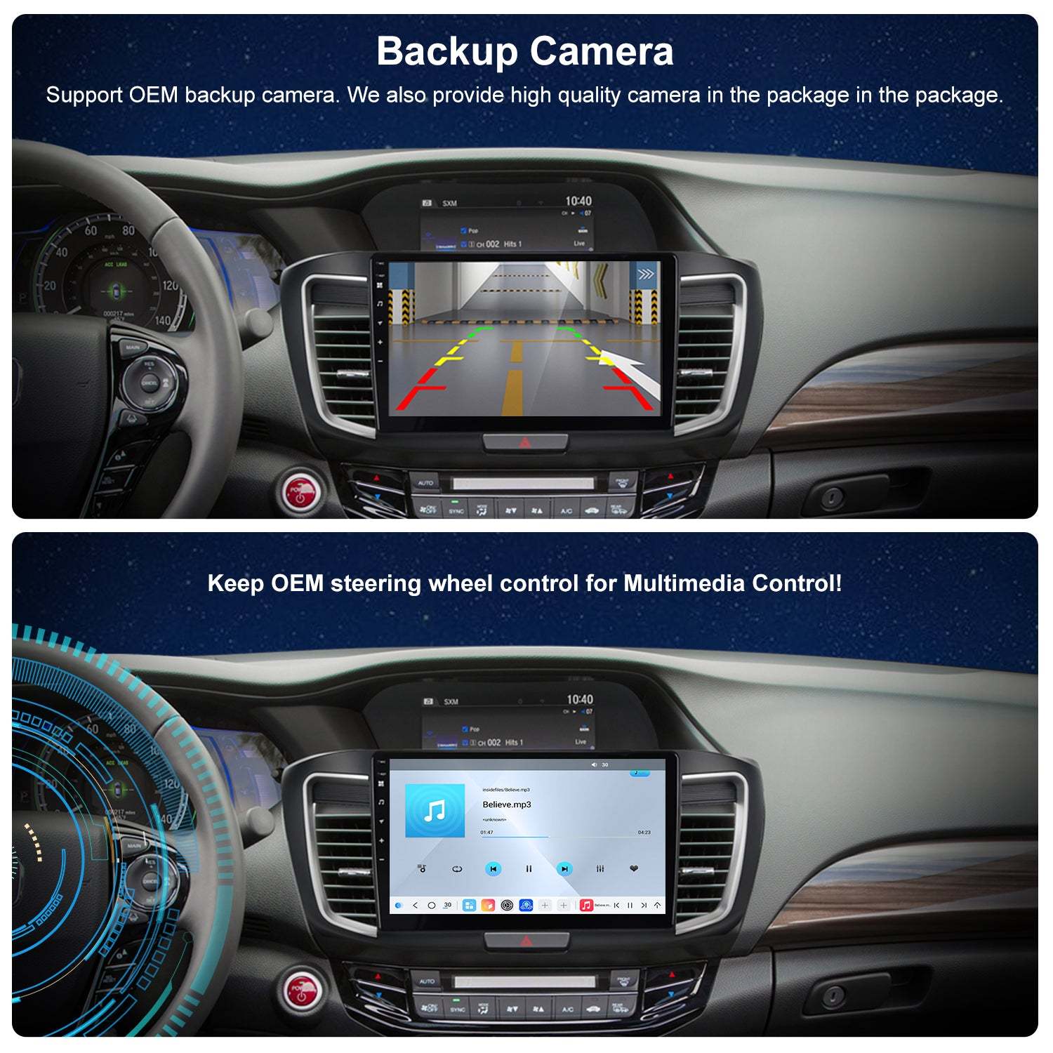 For Honda Accord 2013-2017 Radio upgrade,10.1-inch QLED  8-Core CPU,touch screen Stereo,Wireless CarPlay & Android Auto,keep OEM Controls