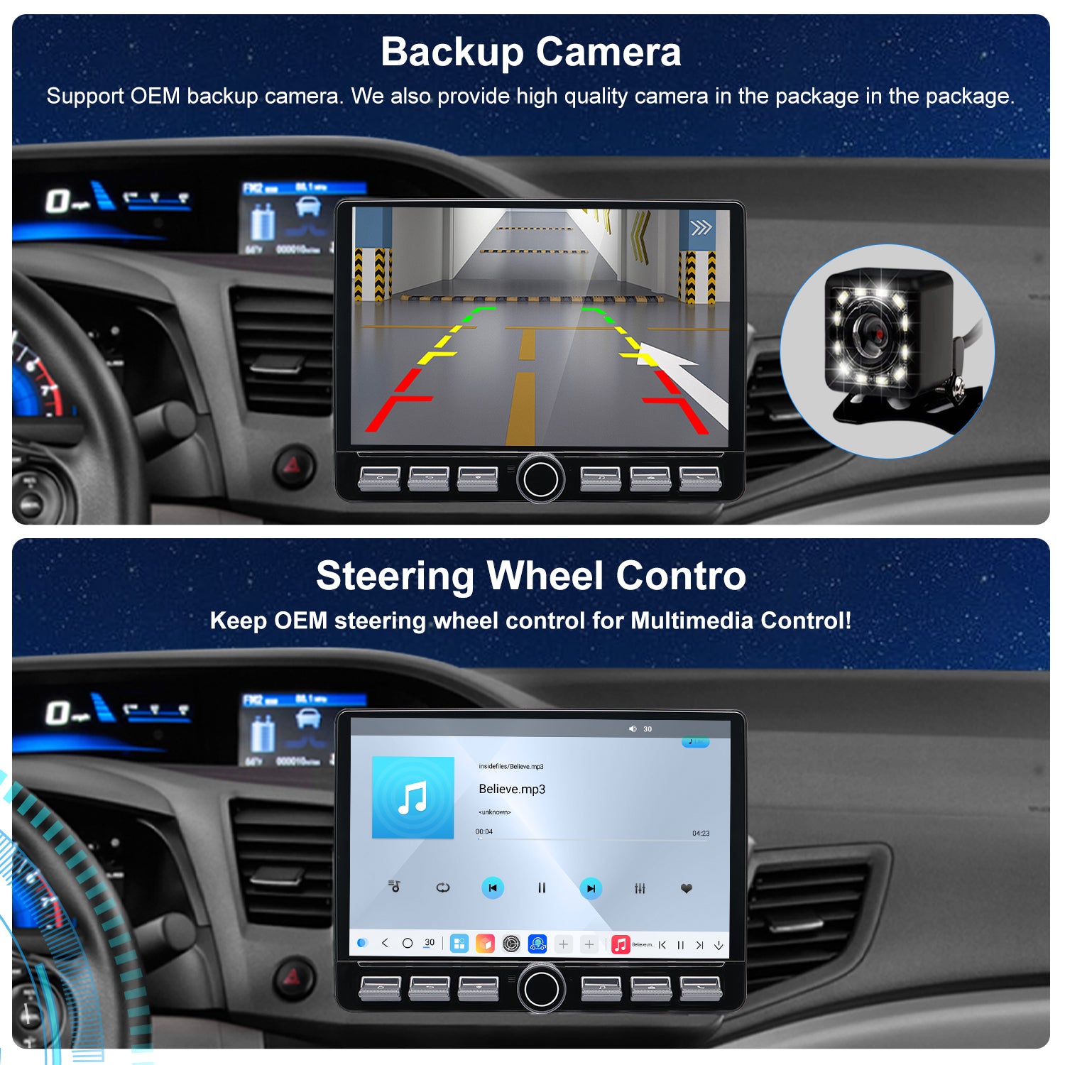 For Honda Civic 2012 Radio upgrade,10.2-inch QLED 8-Core CPU,touch screen Stereo,Wireless CarPlay & Android Auto,keep OEM Controls