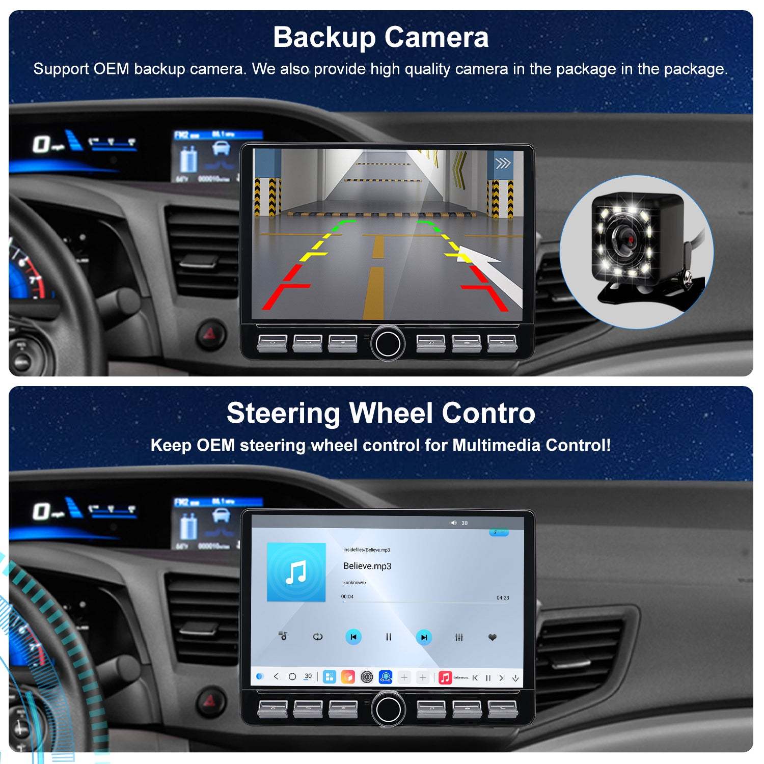 For Honda Civic 2012 Radio upgrade,10.2-inch QLED 8-Core CPU,touch screen Stereo,Wireless CarPlay & Android Auto,keep OEM Controls