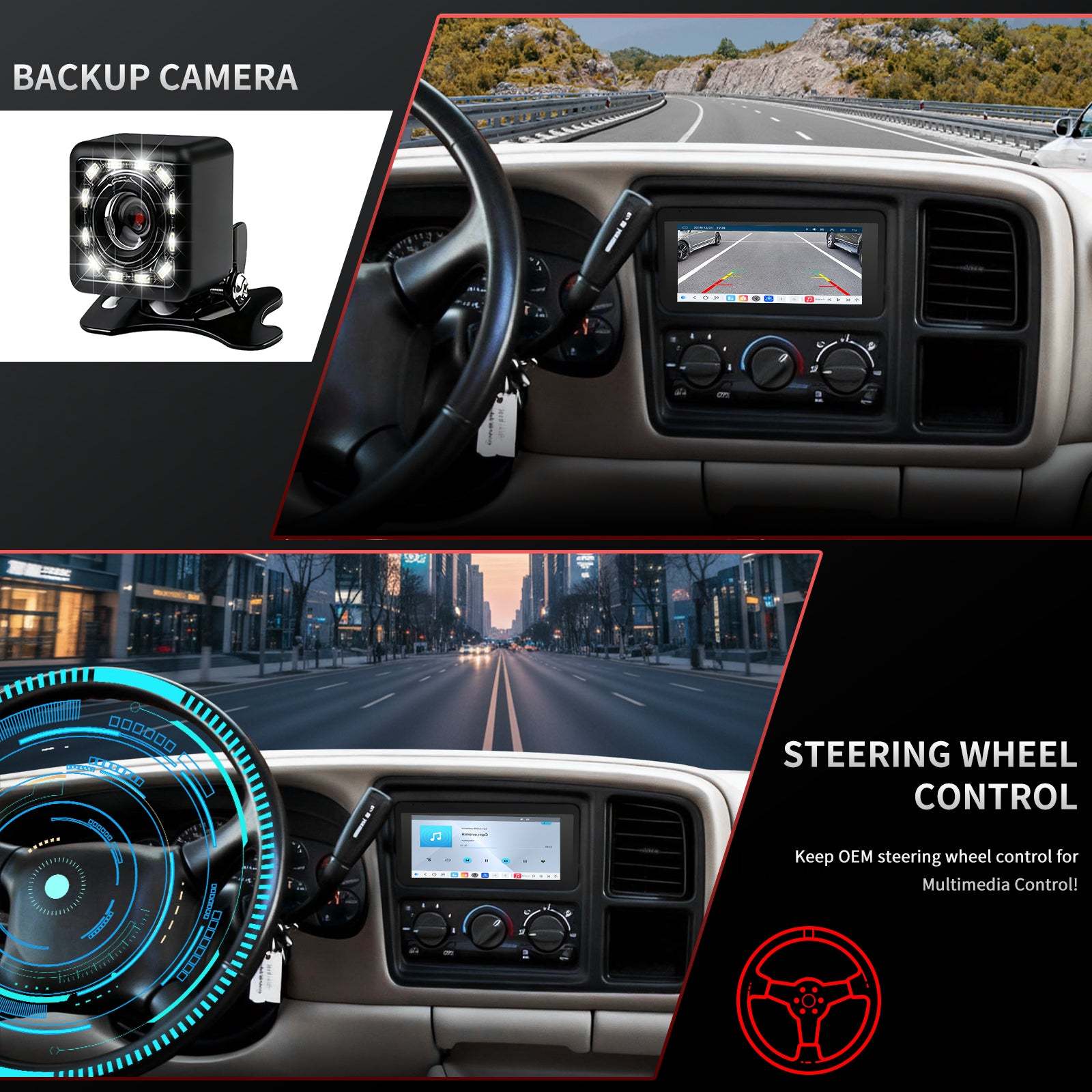 For Cadillac Escalade EXT 2002 Radio upgrade,6.8-inch QLED 8-Core CPU,touch screen Stereo,Wireless CarPlay & Android Auto,keep OEM Controls