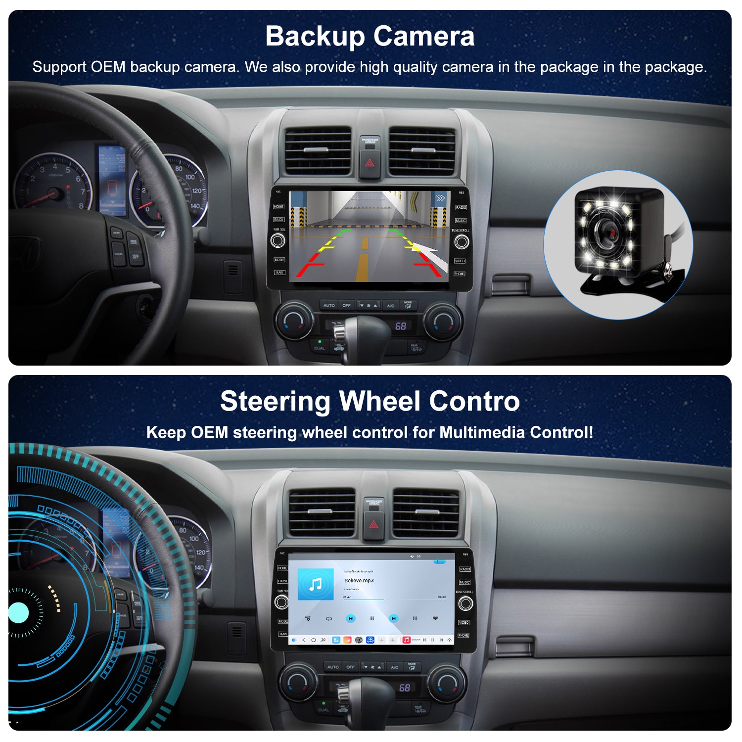 For Honda CRV 2007-2011 Radio upgrade,10.2-inch QLED 8-Core CPU,touch screen Stereo,Wireless CarPlay & Android Auto,keep OEM Controls