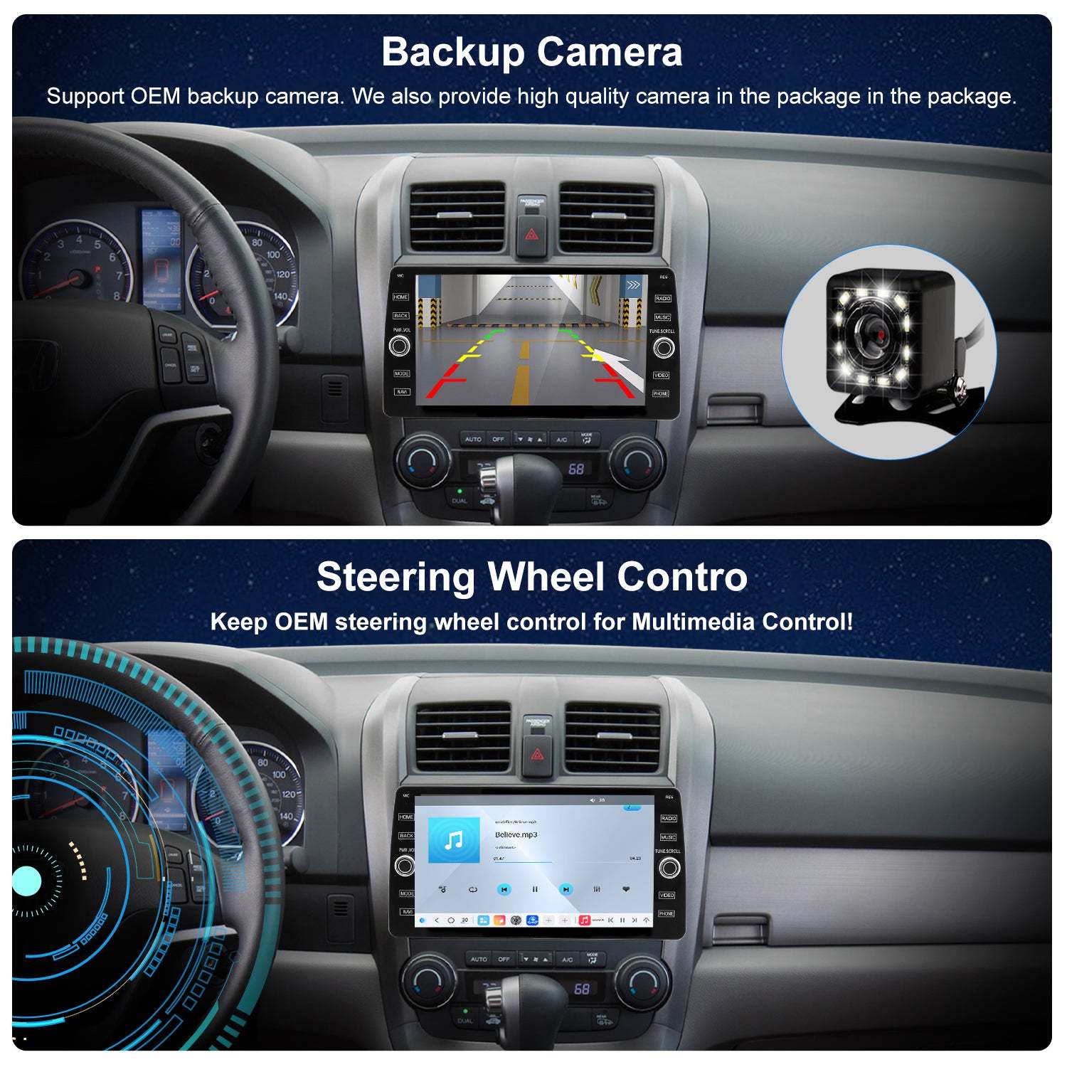 For Honda CRV 2007-2011 Radio upgrade,10.2-inch QLED 8-Core CPU,touch screen Stereo,Wireless CarPlay & Android Auto,keep OEM Controls