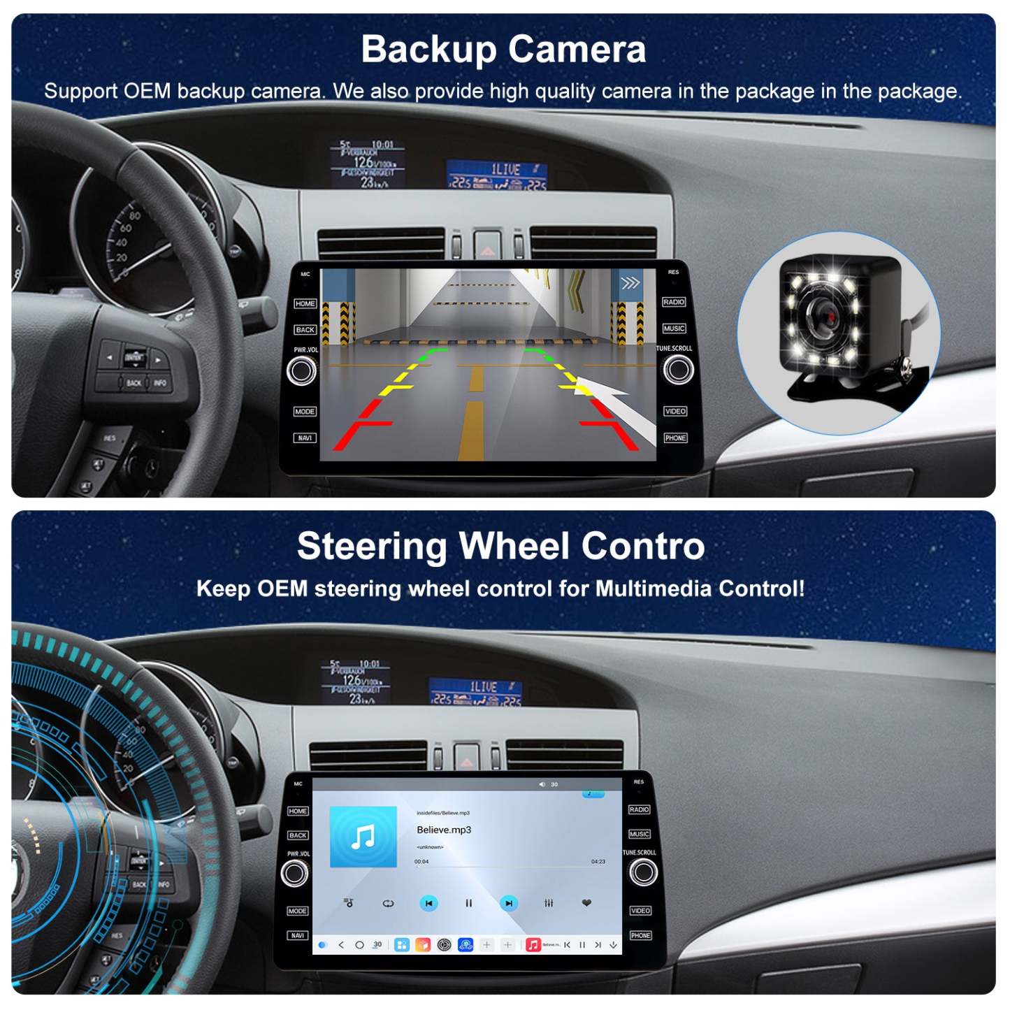 For Mazda 3 2010-2013 Radio upgrade,10.2-inch QLED 8-Core CPU,touch screen Stereo,Wireless CarPlay & Android Auto,keep OEM Controls