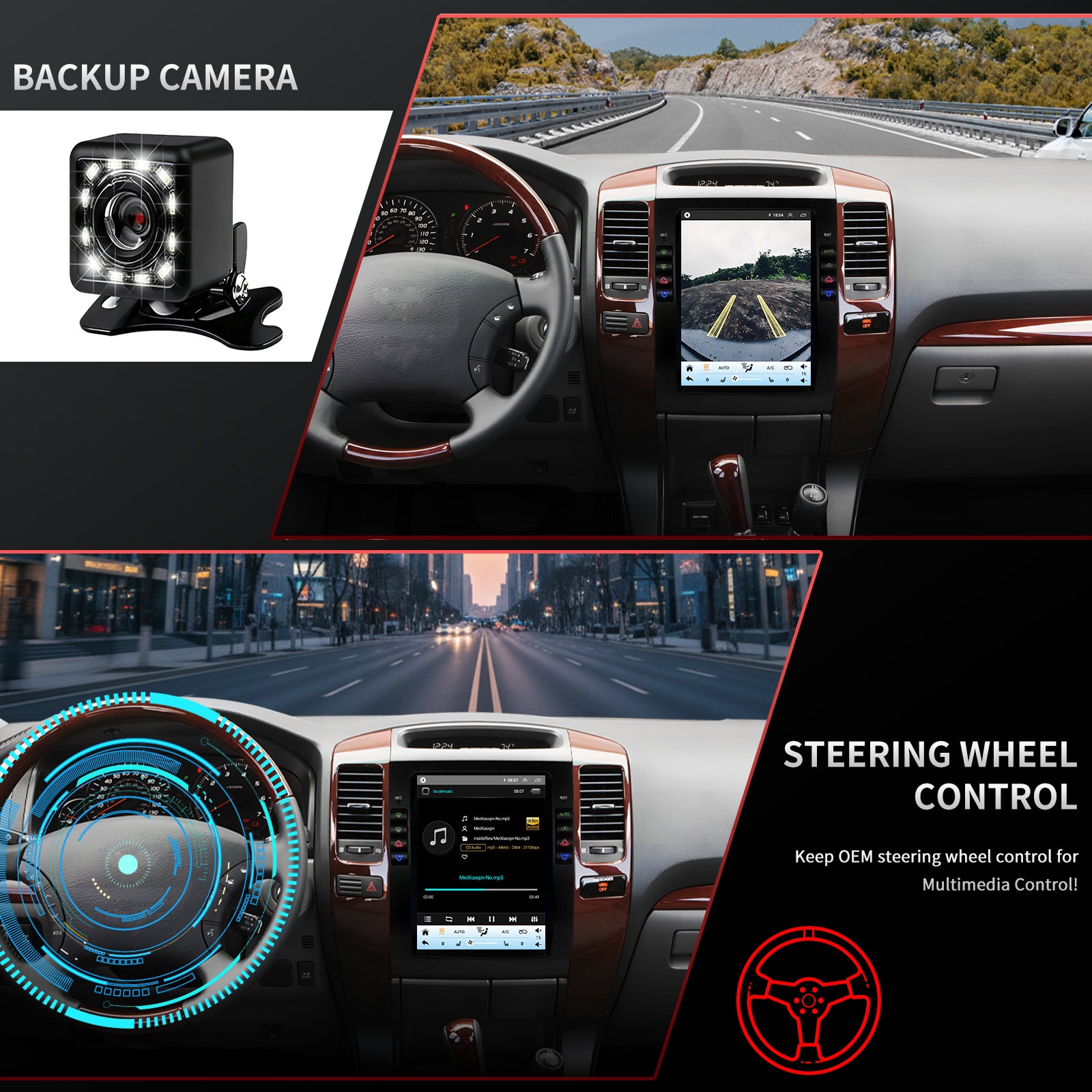 For Lexus GX470 2002-2009 Radio upgrade, 12.1-inch QLED 8-Core CPU,touch screen Stereo,Wireless CarPlay & Android Auto,Free camera