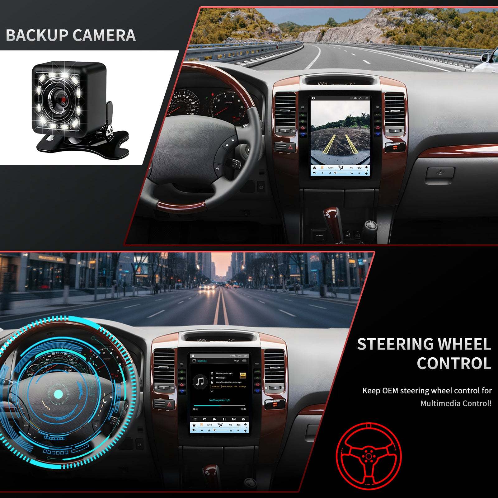 For Lexus GX470 2002-2009 Radio upgrade, 12.1-inch QLED 8-Core CPU,touch screen Stereo,Wireless CarPlay & Android Auto,Free camera