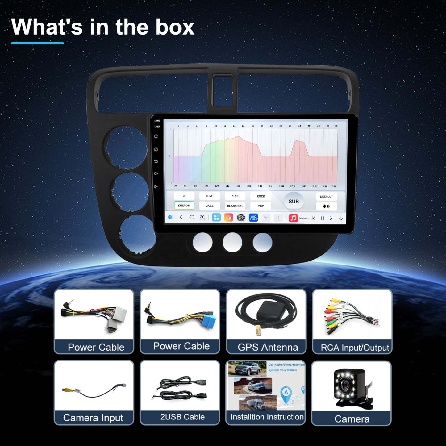 For Honda Civic 2001-2005 Radio upgrade,10.2-inch QLED  8-Core CPU,touch screen Stereo,Wireless CarPlay & Android Auto,keep OEM Controls