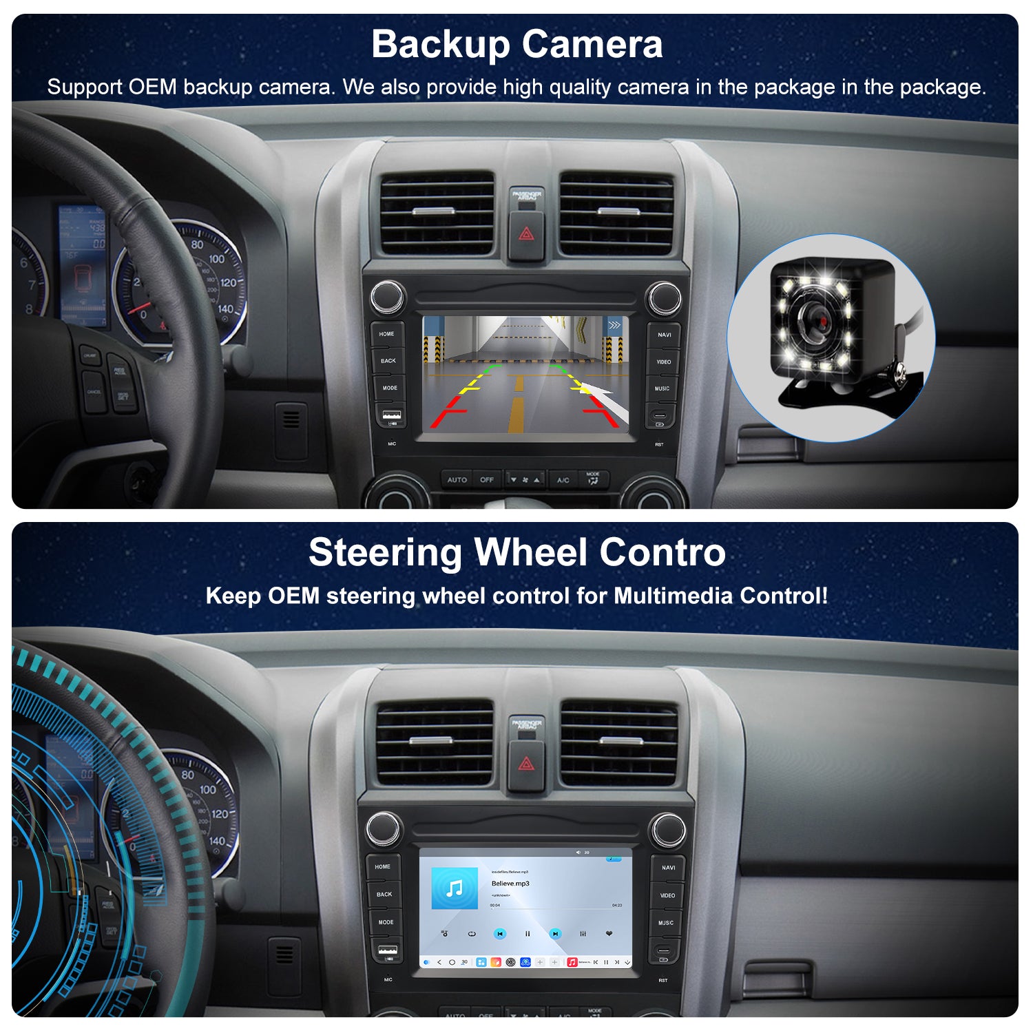 For Honda CRV 2007-2011 Radio upgrade,9-inch QLED 8-Core CPU,touch screen Stereo,Wireless CarPlay & Android Auto,keep OEM Controls