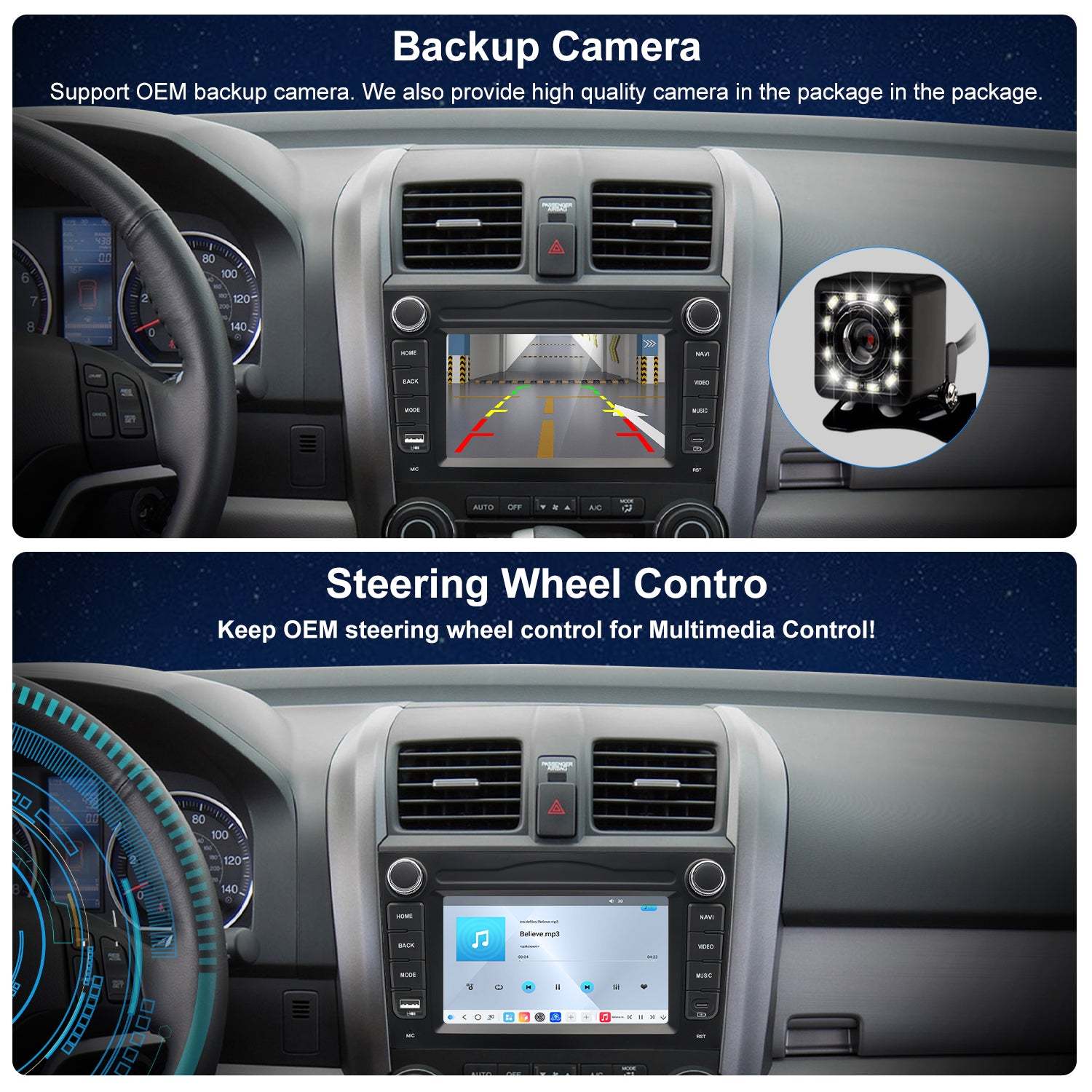 For Honda CRV 2007-2011 Radio upgrade,9-inch QLED 8-Core CPU,touch screen Stereo,Wireless CarPlay & Android Auto,keep OEM Controls