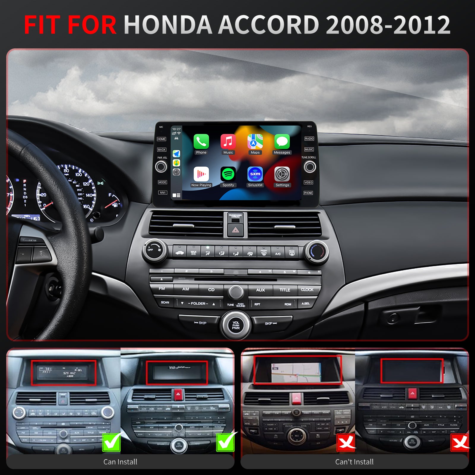 For Honda Accord 2008-2012 Radio upgrade,10.2-inch QLED  8-Core CPU,touch screen Stereo,Wireless CarPlay & Android Auto,keep OEM Controls