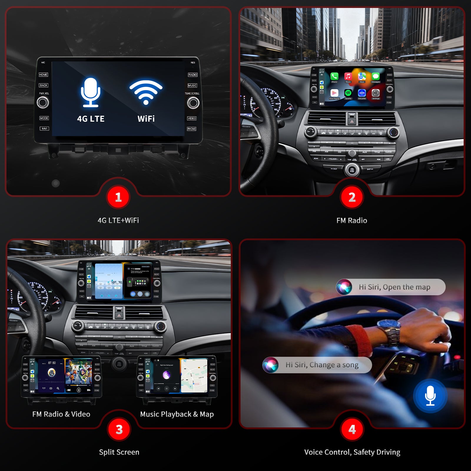 For Honda Accord 2008-2012 Radio upgrade,10.2-inch QLED  8-Core CPU,touch screen Stereo,Wireless CarPlay & Android Auto,keep OEM Controls