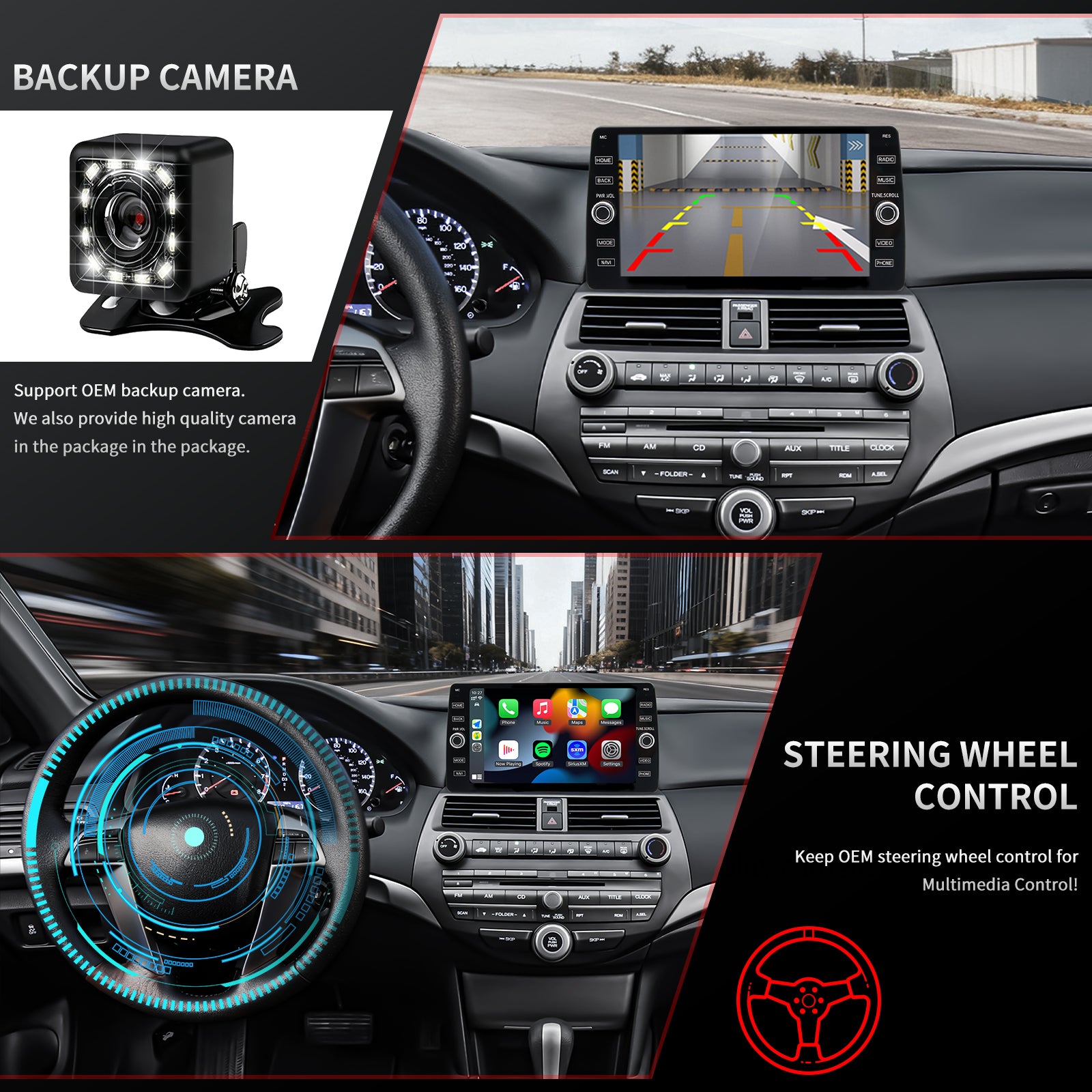 For Honda Accord 2008-2012 Radio upgrade,10.2-inch QLED  8-Core CPU,touch screen Stereo,Wireless CarPlay & Android Auto,keep OEM Controls