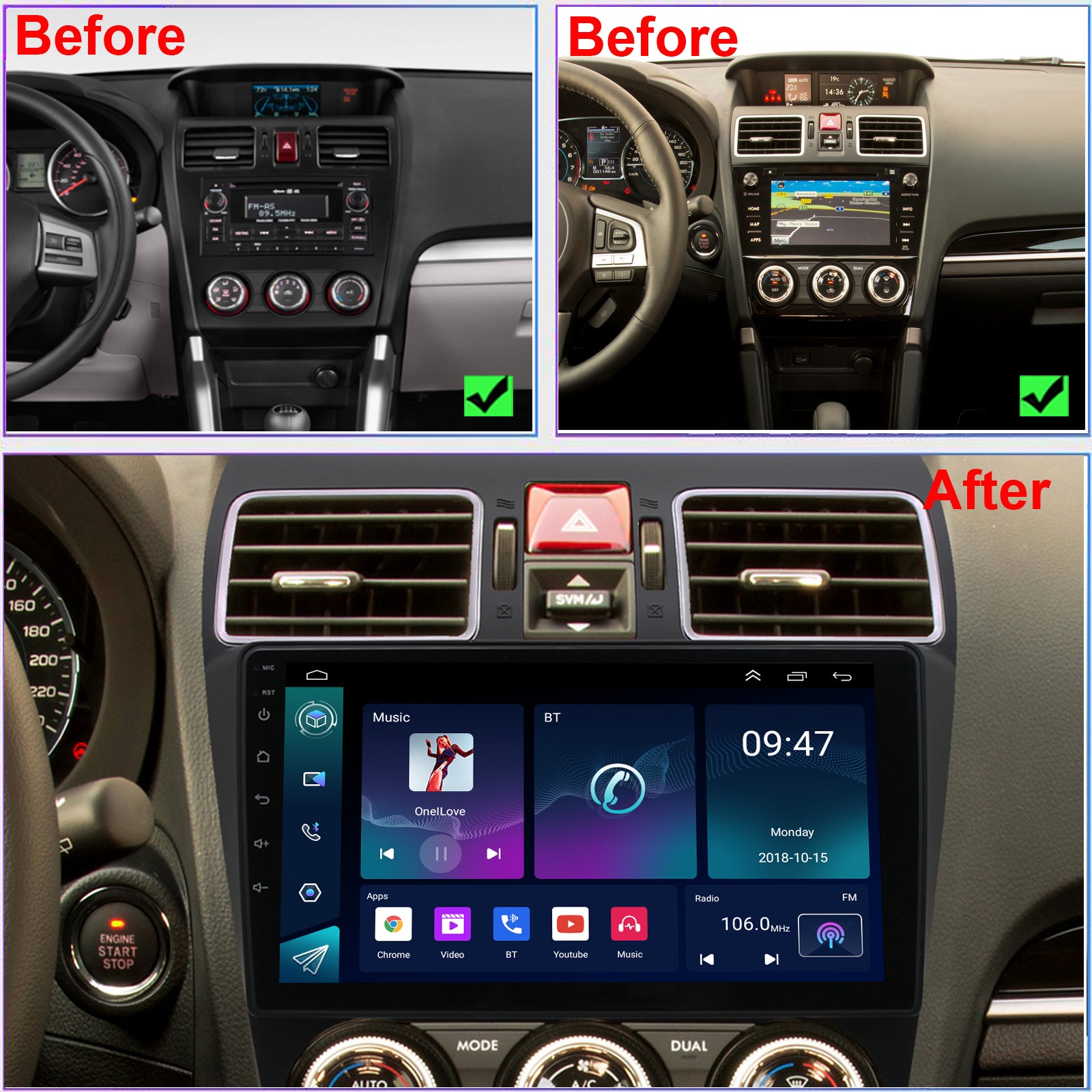 For Subaru Crosstrek 2015-2017 Radio upgrade,9-inch QLED 8-Core CPU,touch screen Stereo,Wireless CarPlay & Android Auto,keep OEM Controls
