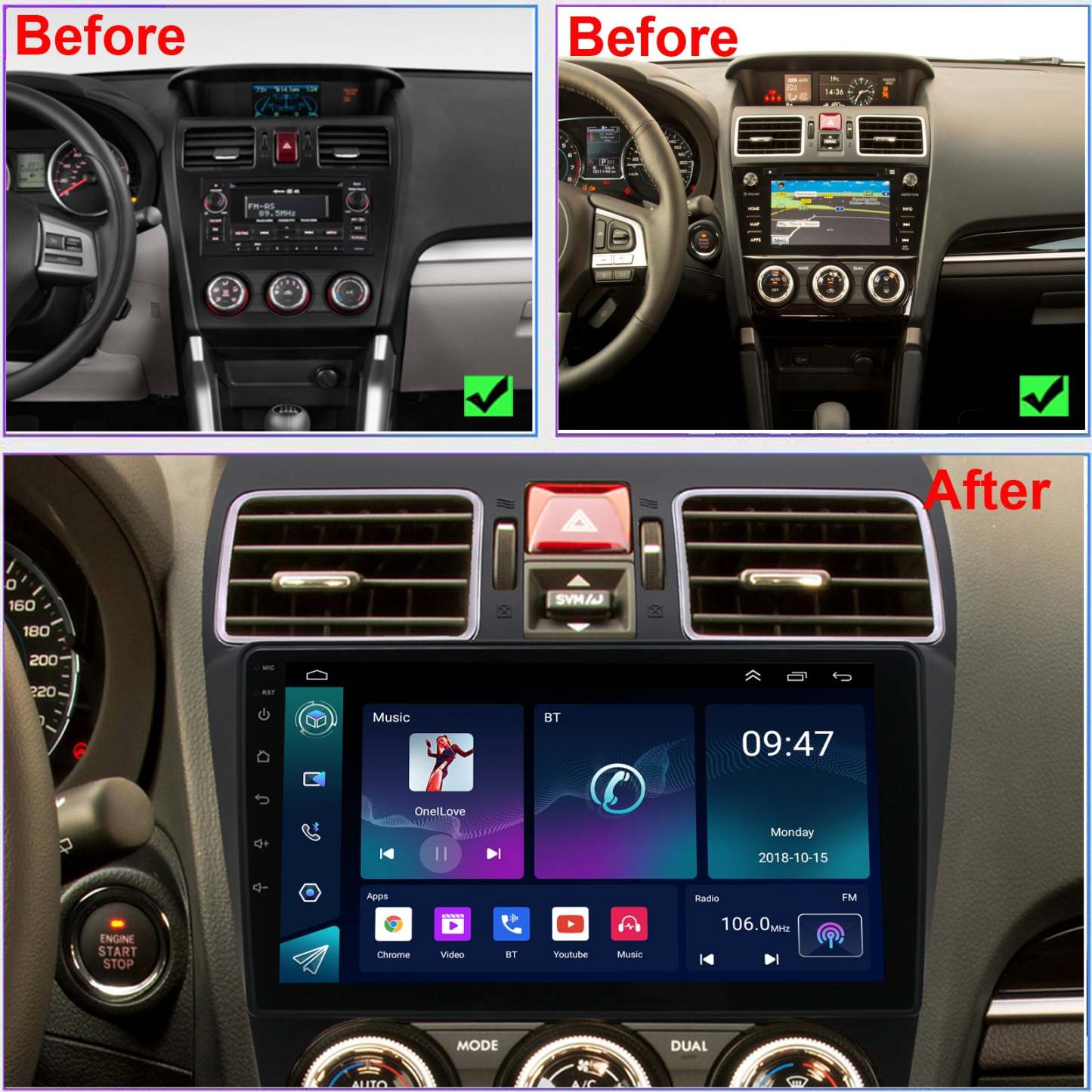 For Subaru Crosstrek 2015-2017 Radio upgrade,9-inch QLED 8-Core CPU,touch screen Stereo,Wireless CarPlay & Android Auto,keep OEM Controls